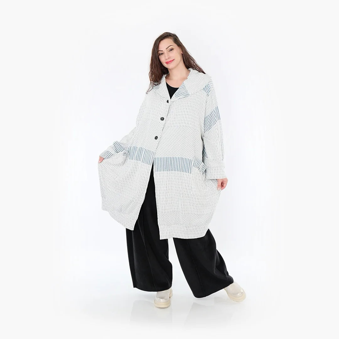AKH 6518 Coat, Blue-Ecru