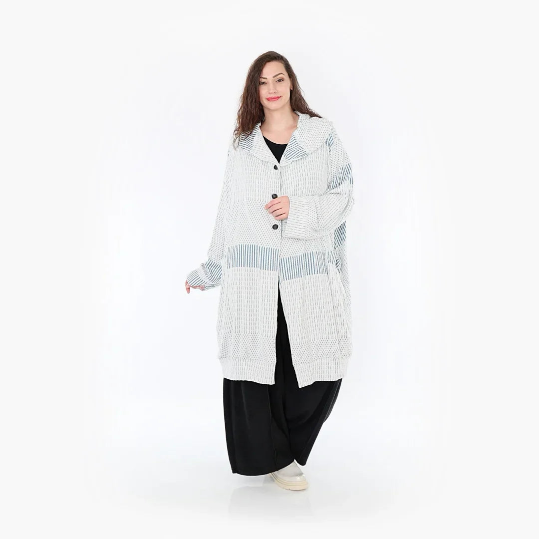 AKH 6518 Coat, Blue-Ecru