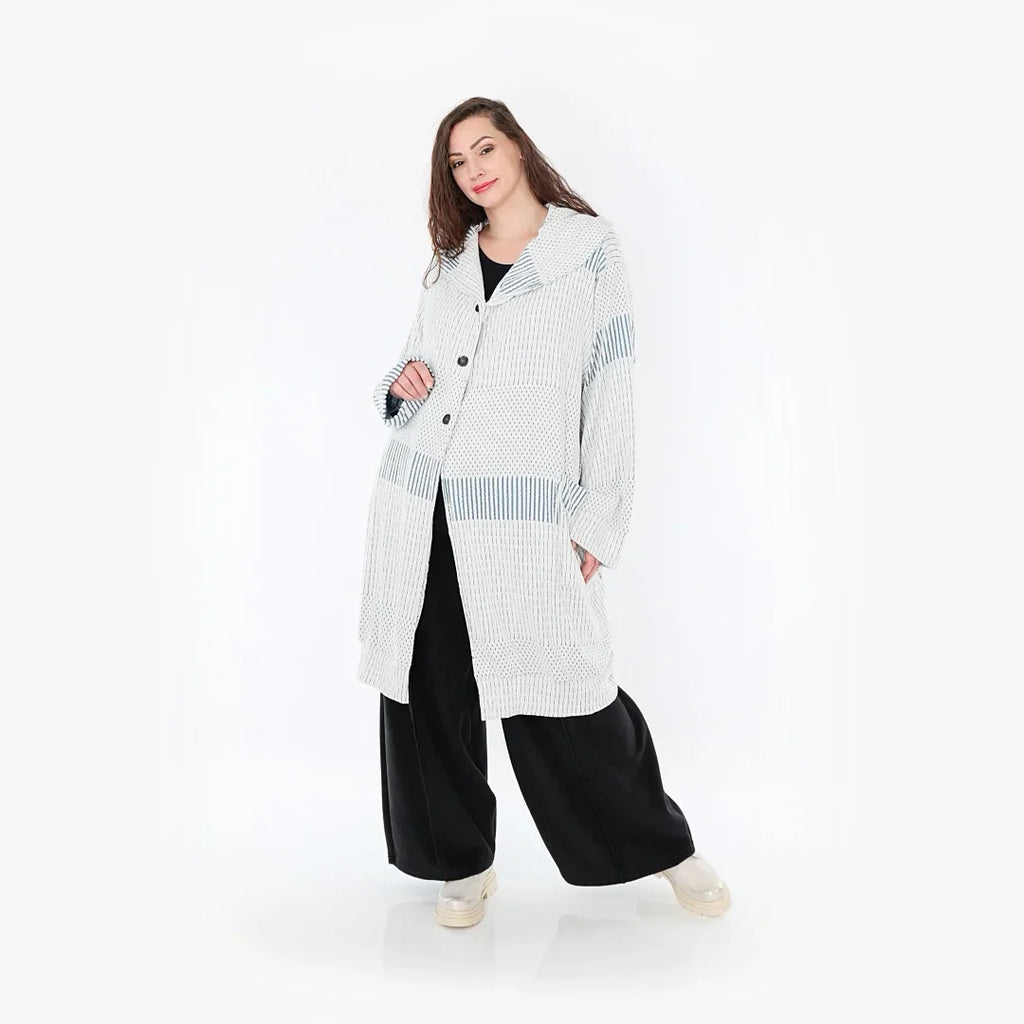 AKH 6518 Coat, Blue-Ecru