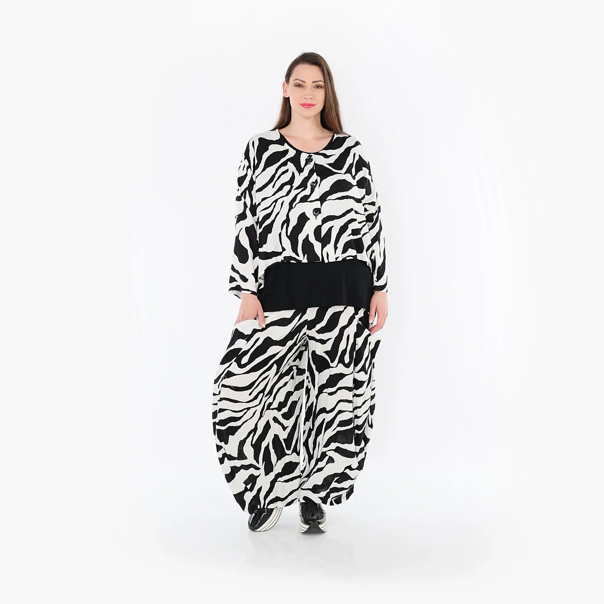 Pantalon AKH Fashion 8069, blanc-noir