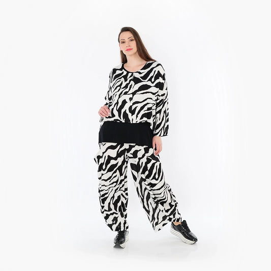 AKH Fashion 8069 Hose, Weiß-Schwarz