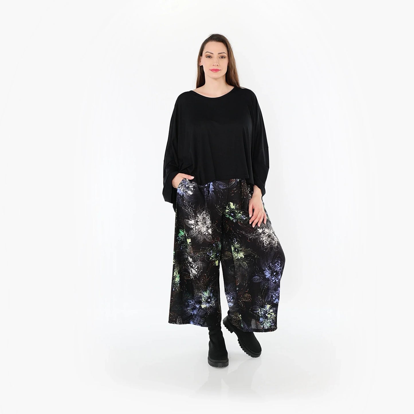 AKH Fashion 7070 Hose, Schwarz-Blau-Multi