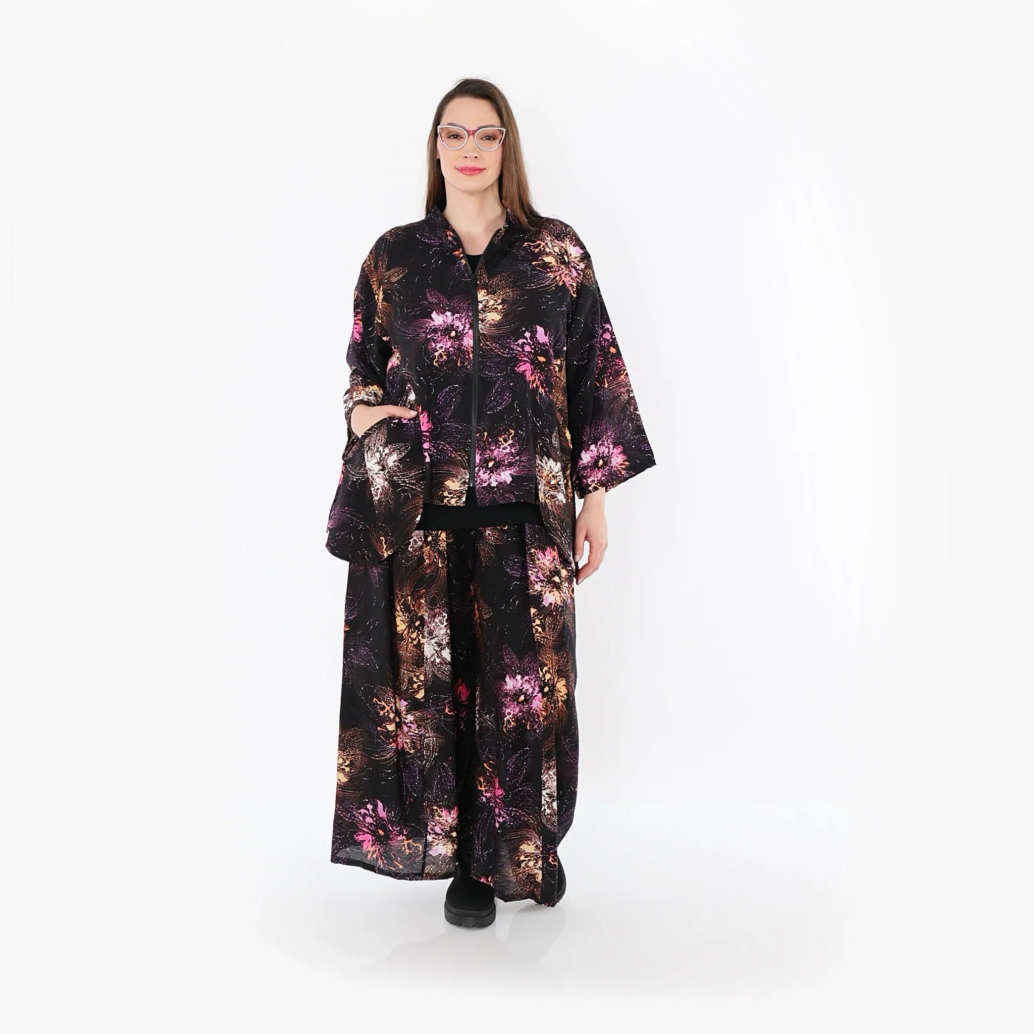 AKH Fashion · Jacke · FlowerPower · 6939 · Schwarz/Fuchsia/Multi