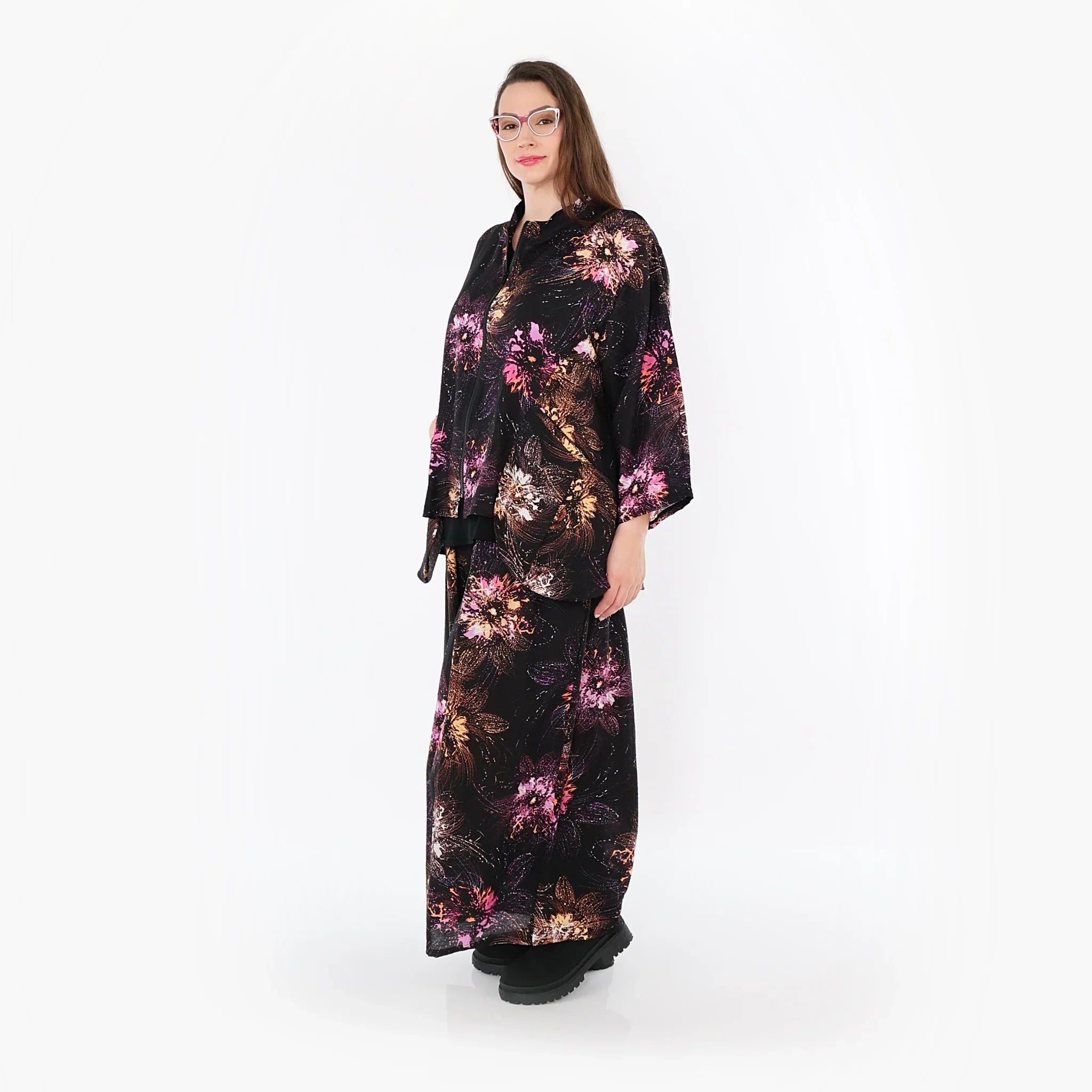AKH Fashion · Hose · FlowerPower · 7089 · Schwarz/Fuchsia/Multi