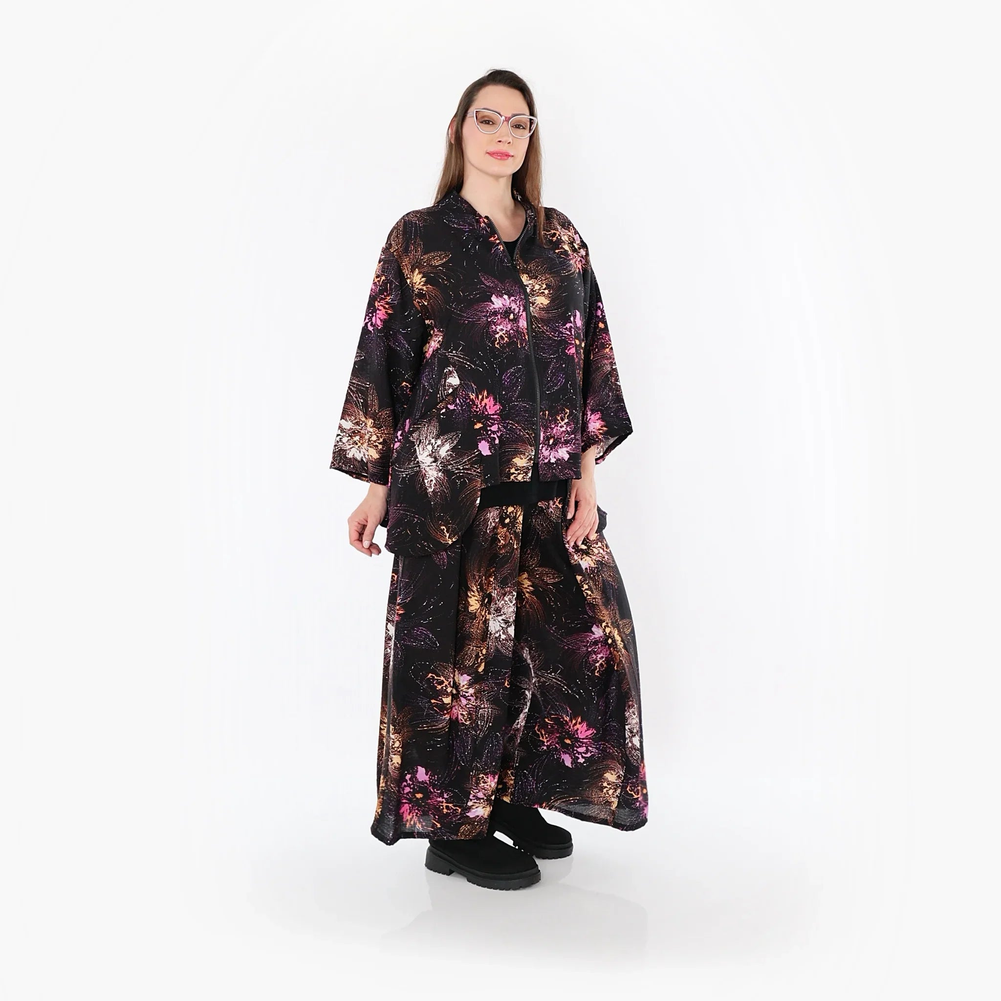 AKH Fashion · Hose · FlowerPower · 7089 · Schwarz/Fuchsia/Multi