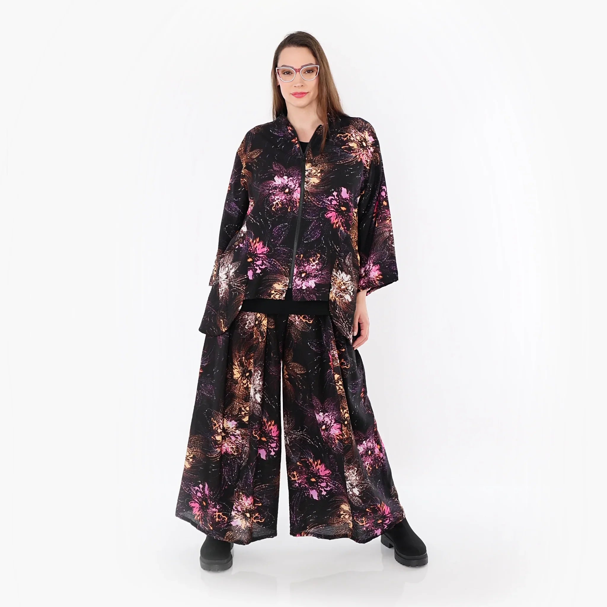 AKH Fashion · Jacke · FlowerPower · 6939 · Schwarz/Fuchsia/Multi