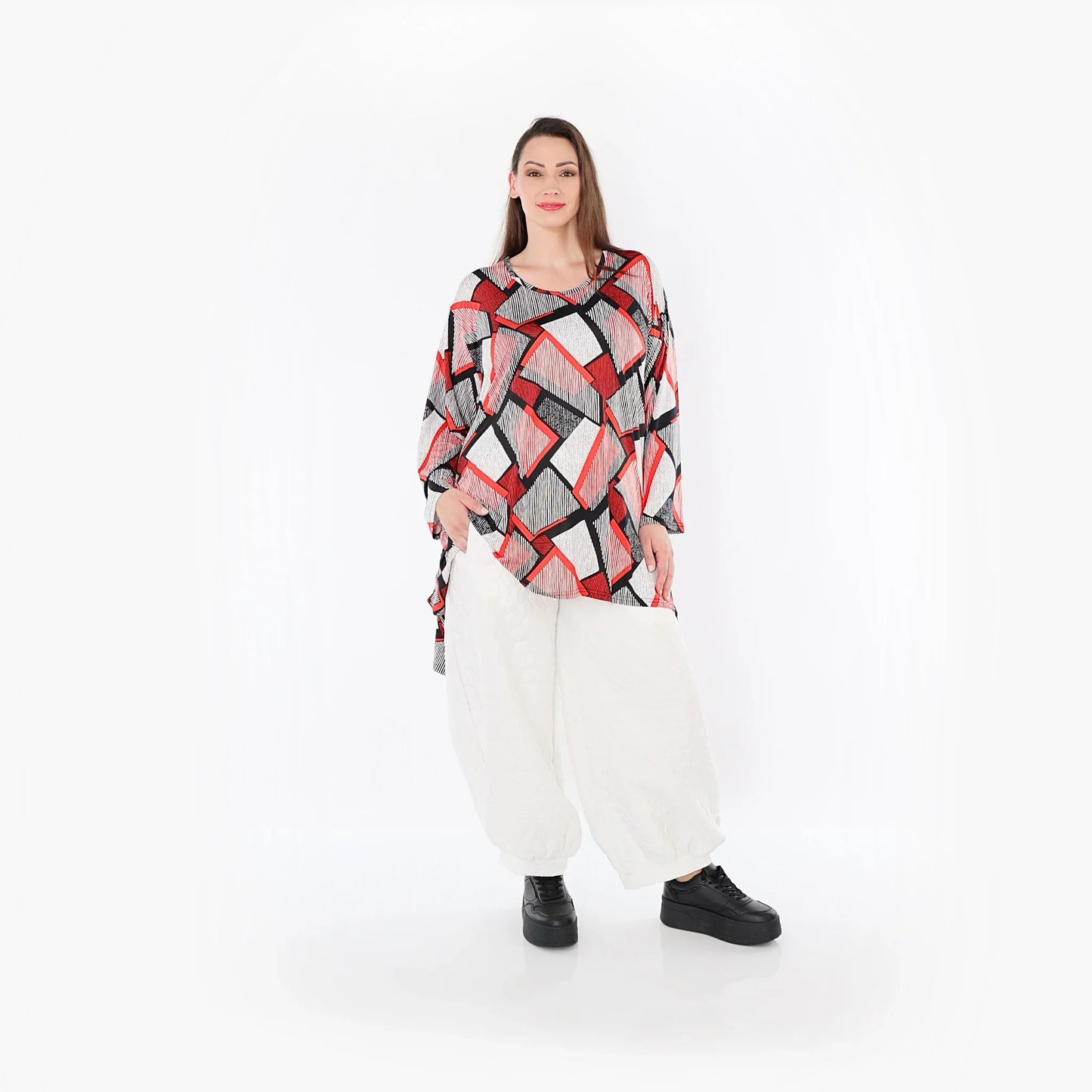 AKH Fashion 1019 Big Shirt, Rot-Weiß-Schwarz