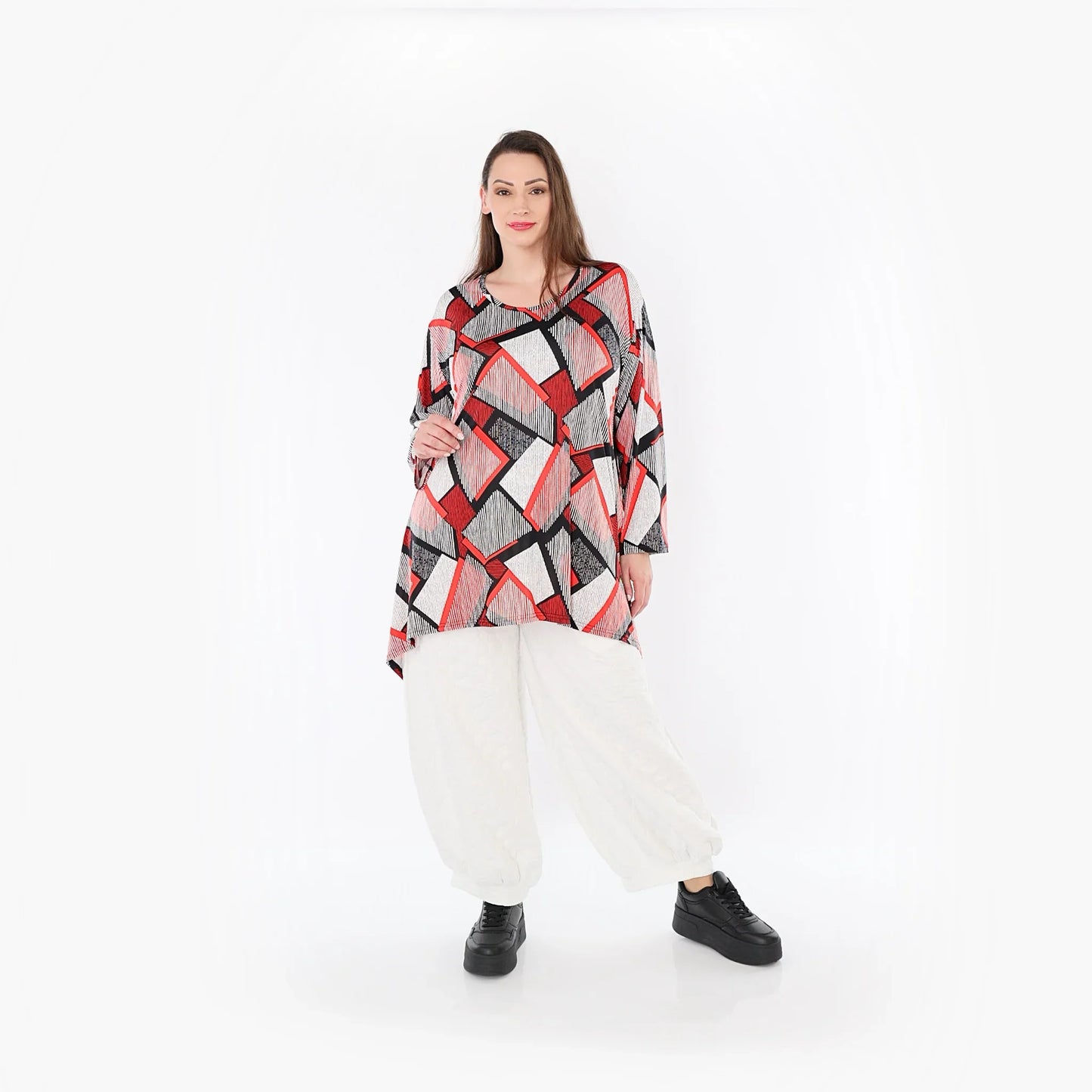 AKH Fashion 1019 Big Shirt, Rot-Weiß-Schwarz