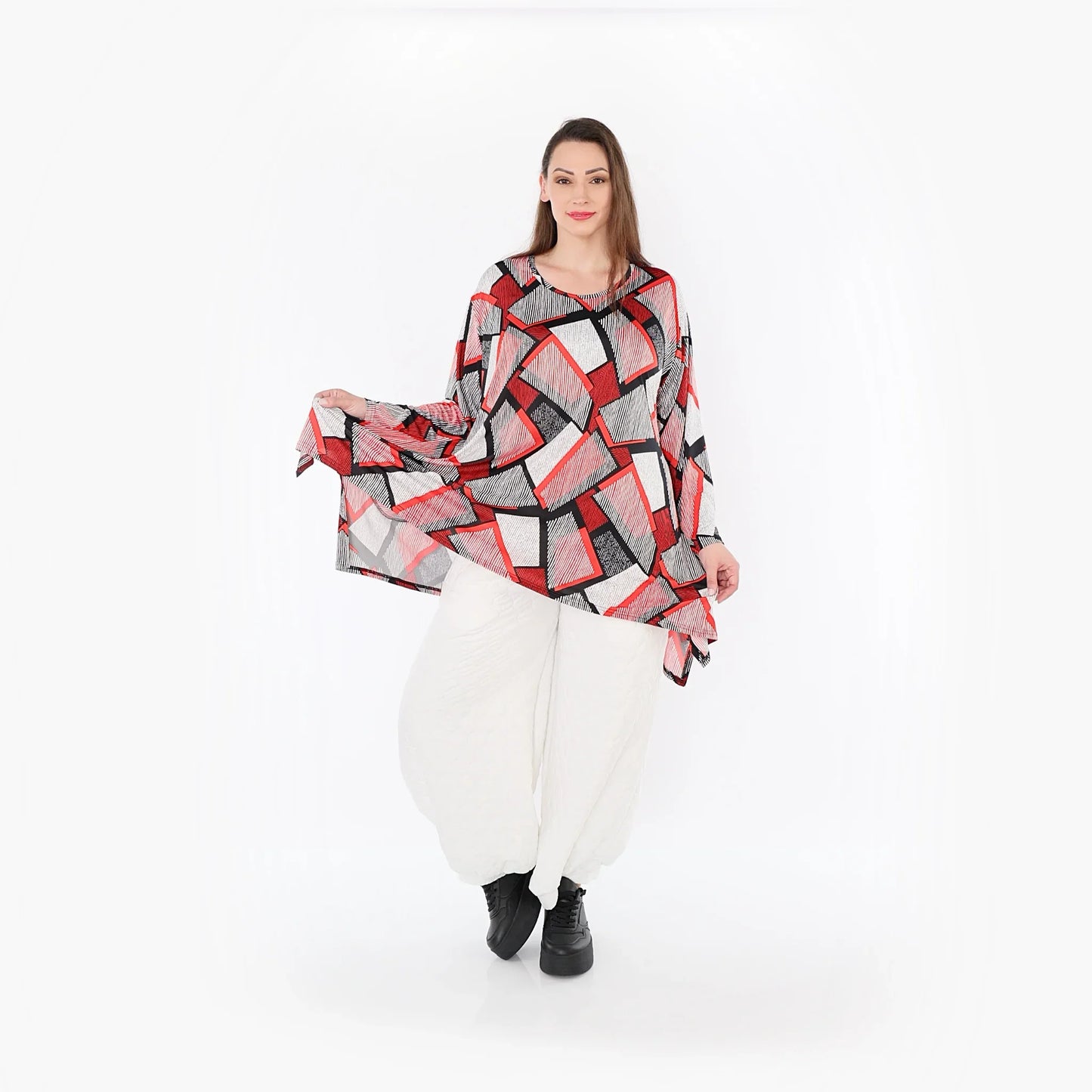 AKH Fashion 1019 Big Shirt, Rot-Weiß-Schwarz