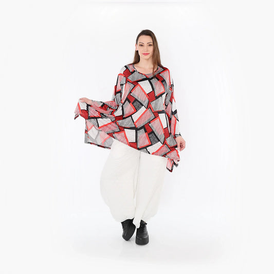 AKH Fashion 1019 Big Shirt, Rot-Weiß-Schwarz