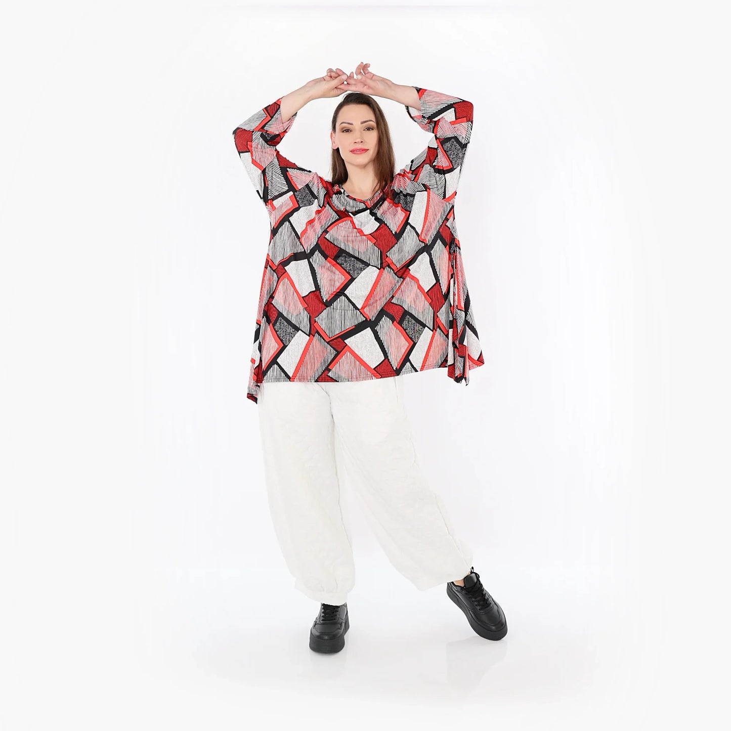 AKH Fashion 1019 Big Shirt, Rot-Weiß-Schwarz