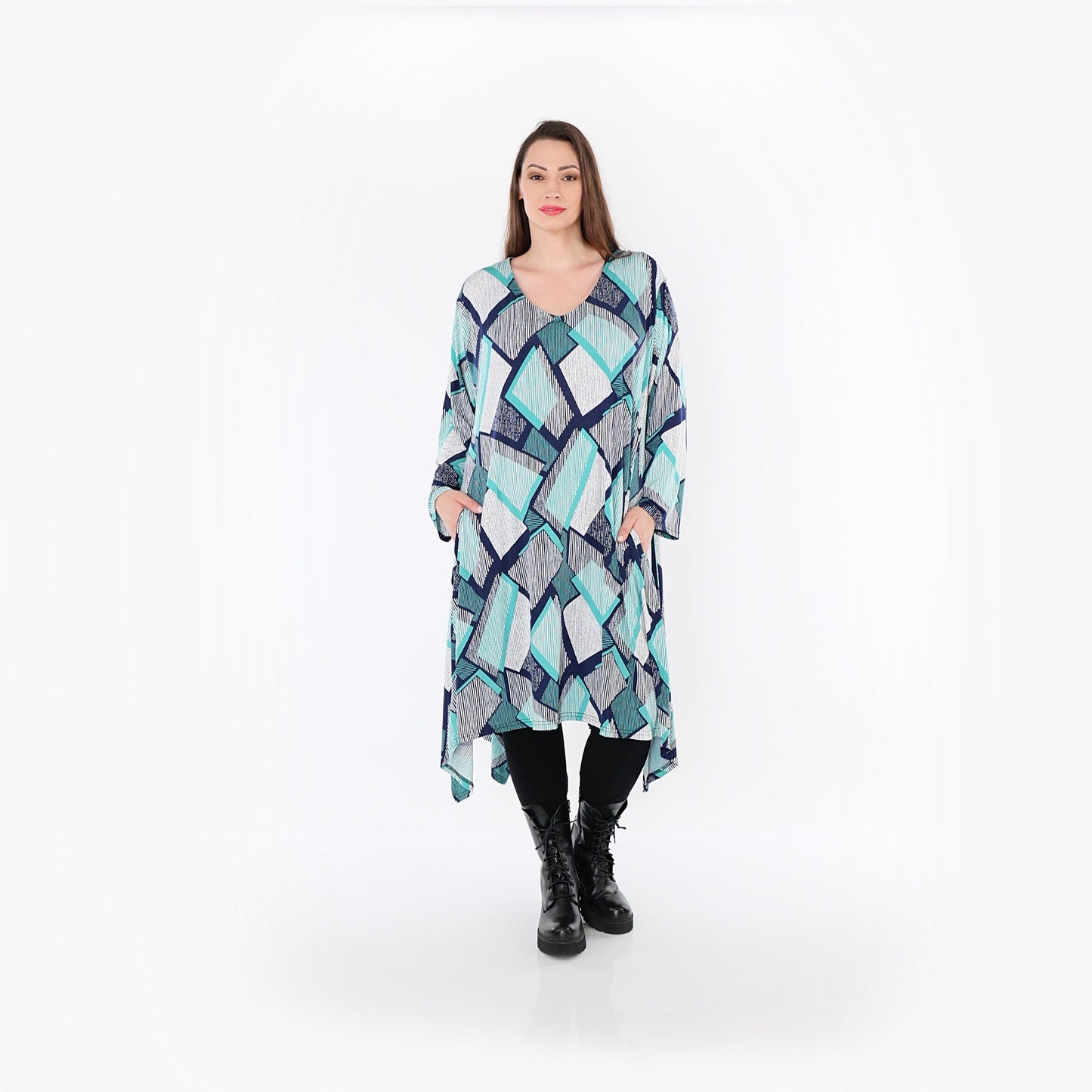 AKH Fashion 7108 Big Shirt, Grün-Weiß-Marine