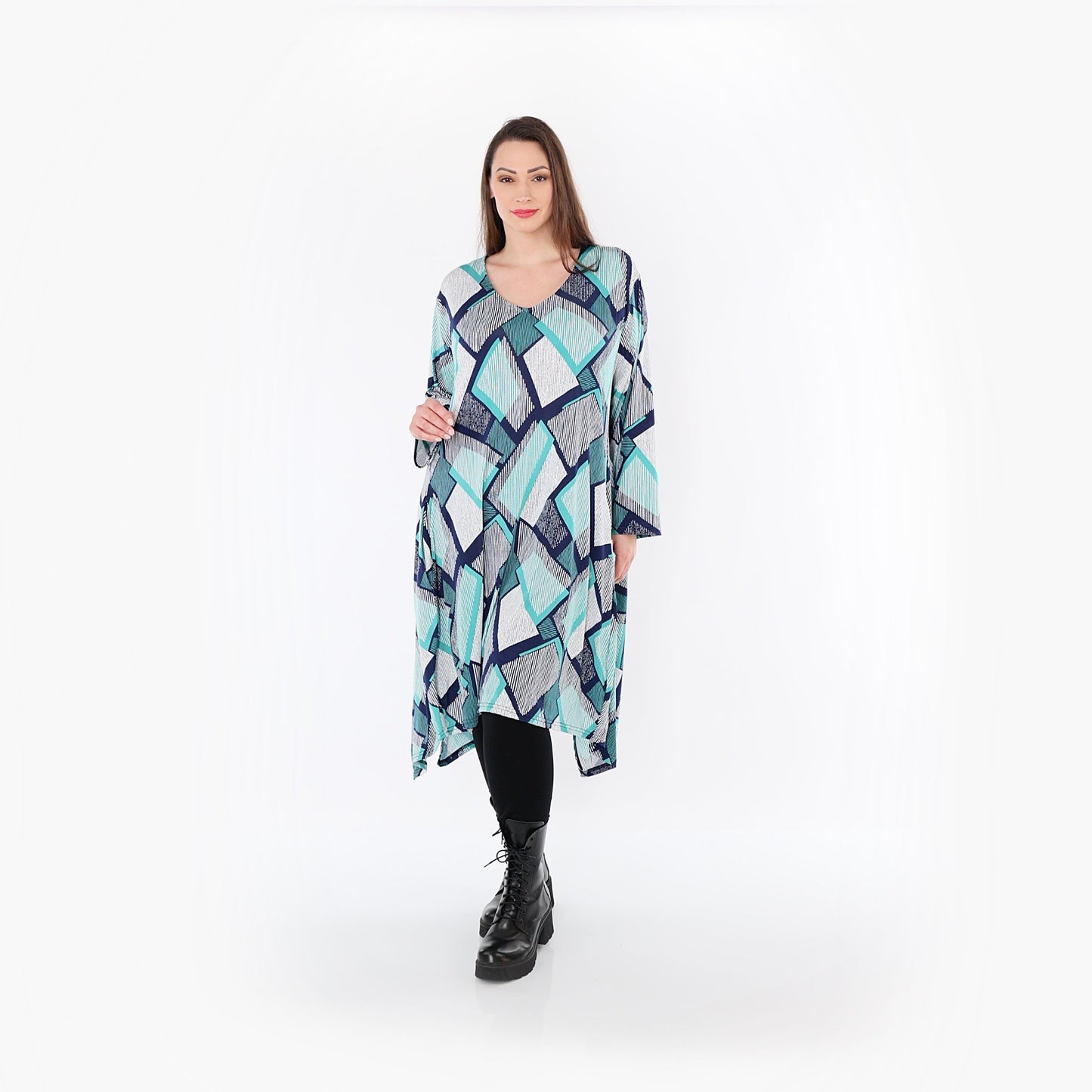 AKH Fashion 7108 Big Shirt, Grün-Weiß-Marine