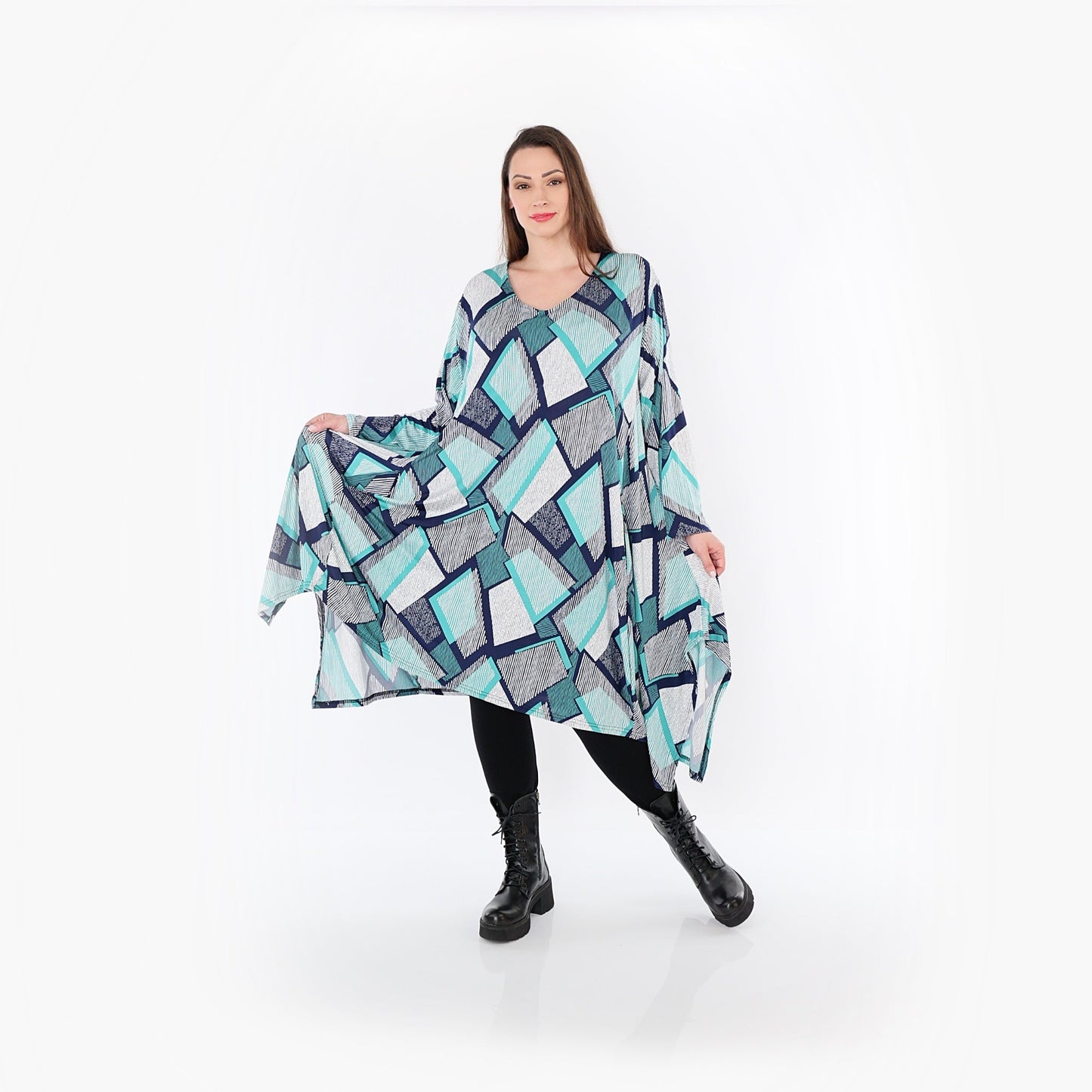 AKH Fashion 7108 Big Shirt, Grün-Weiß-Marine