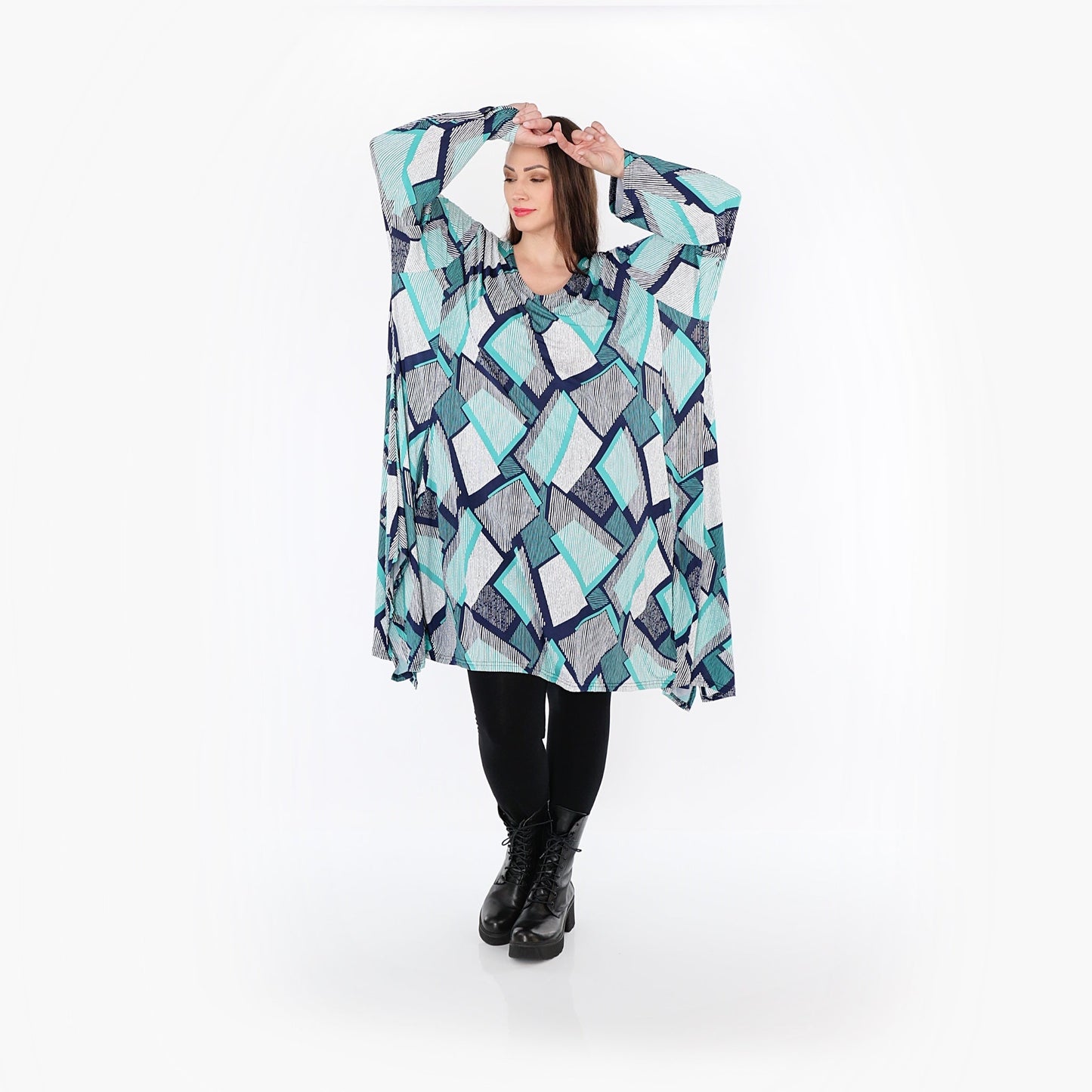 AKH Fashion 7108 Big Shirt, Grün-Weiß-Marine