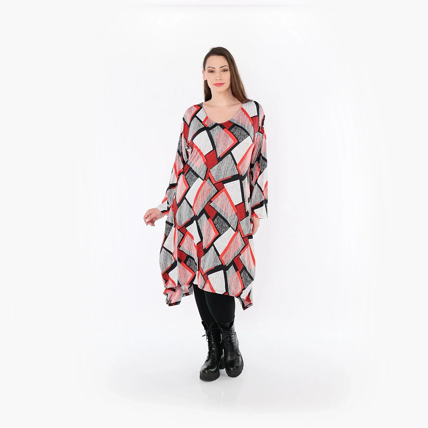 AKH Fashion 7108 Big Shirt, Rot-Weiß-Schwarz