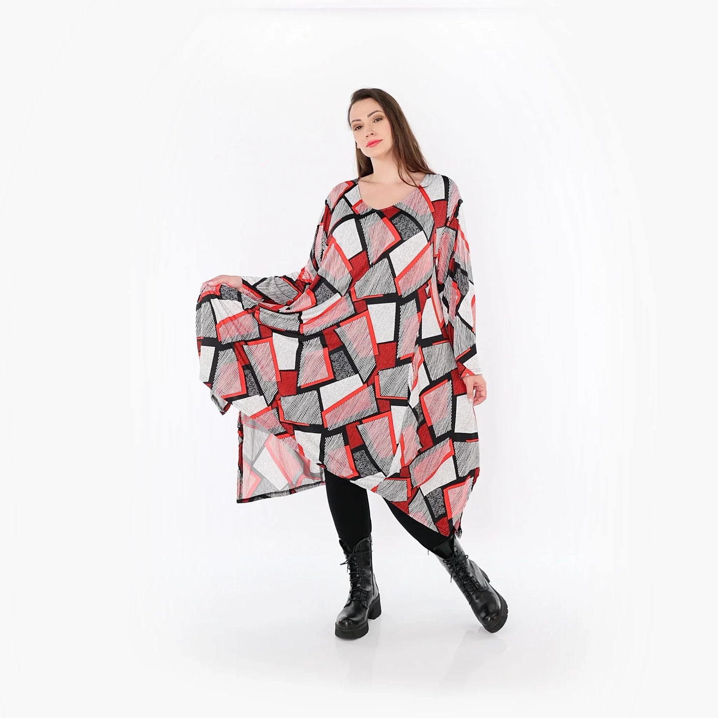 AKH Fashion 7108 Big Shirt, Rot-Weiß-Schwarz