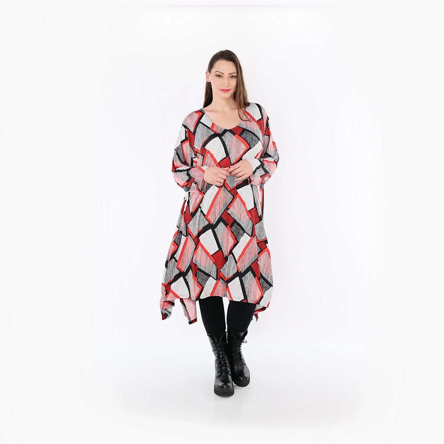 AKH Fashion 7108 Big Shirt, Rot-Weiß-Schwarz