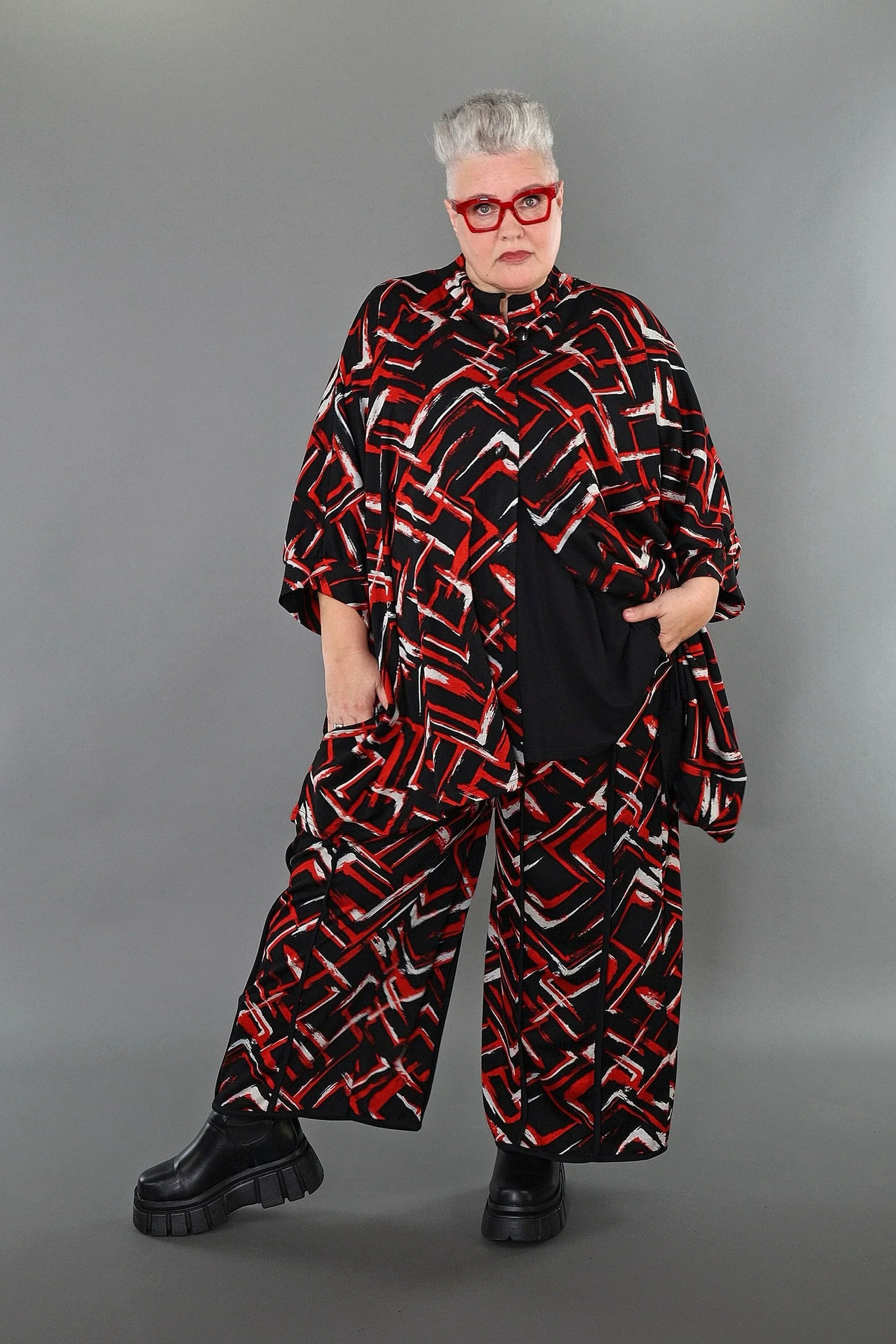 AKH Fashion 7116 Jacket, Black-Red-White