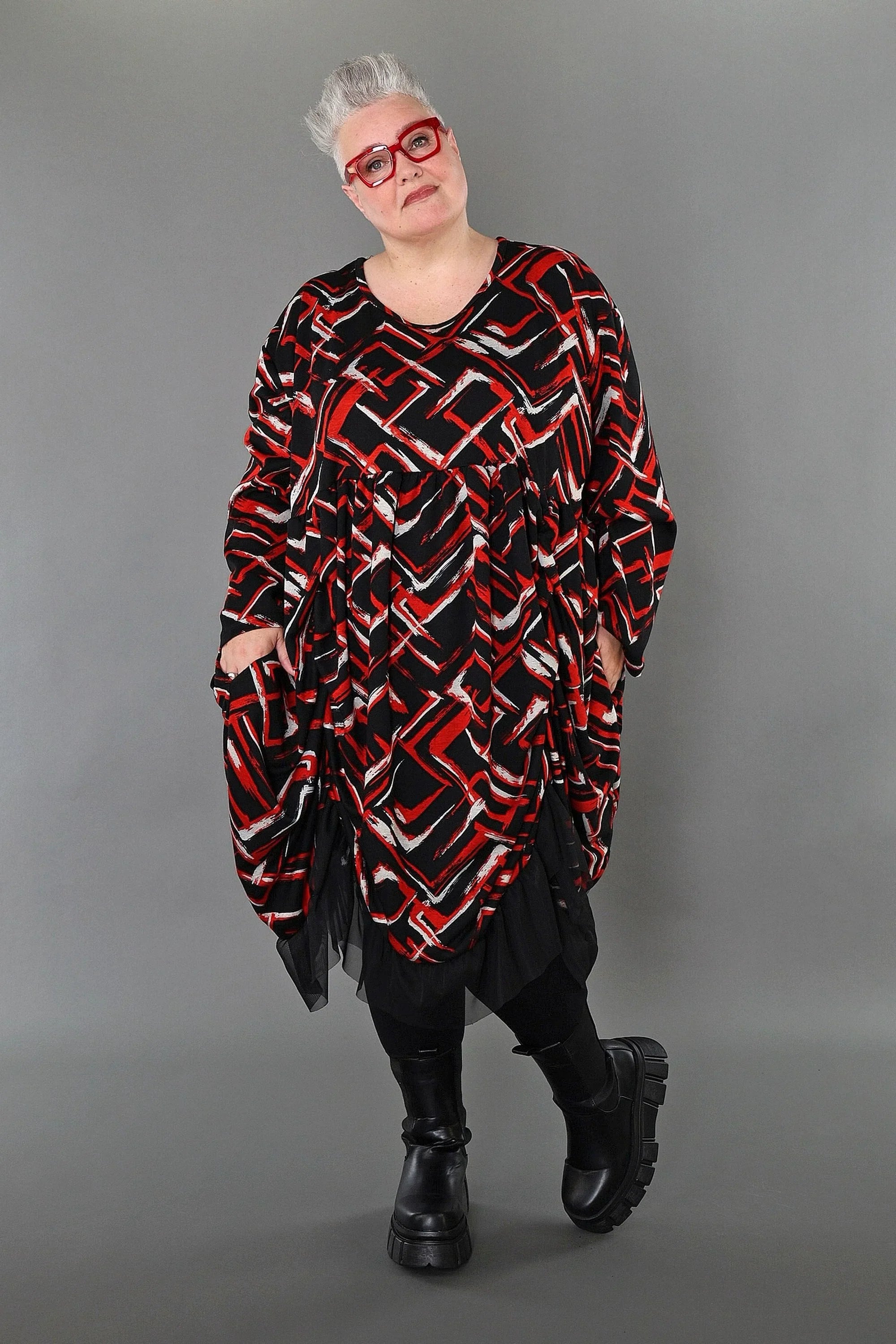AKH Fashion 7128 Dress, Black-Red-White