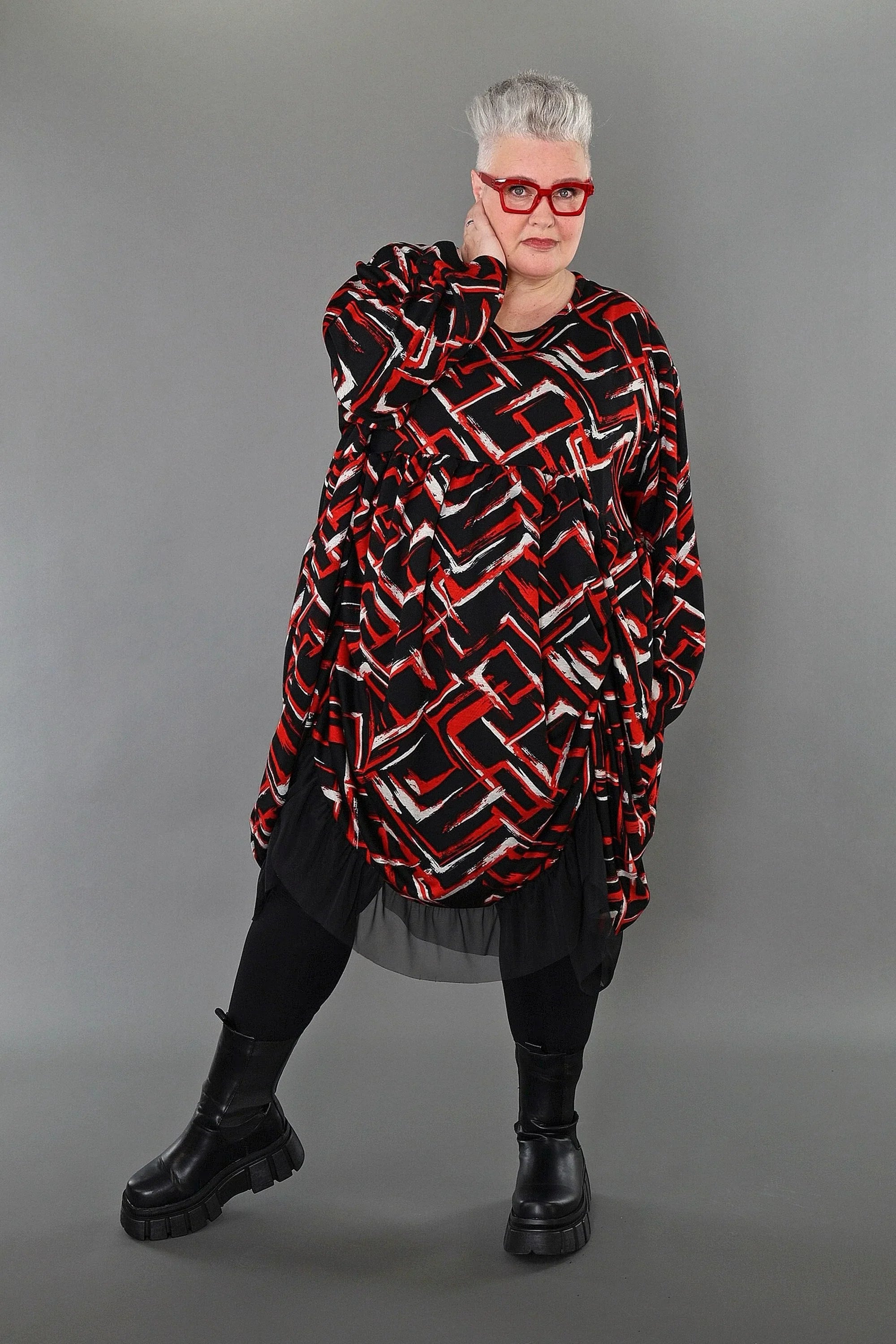 AKH Fashion 7128 Dress, Black-Red-White