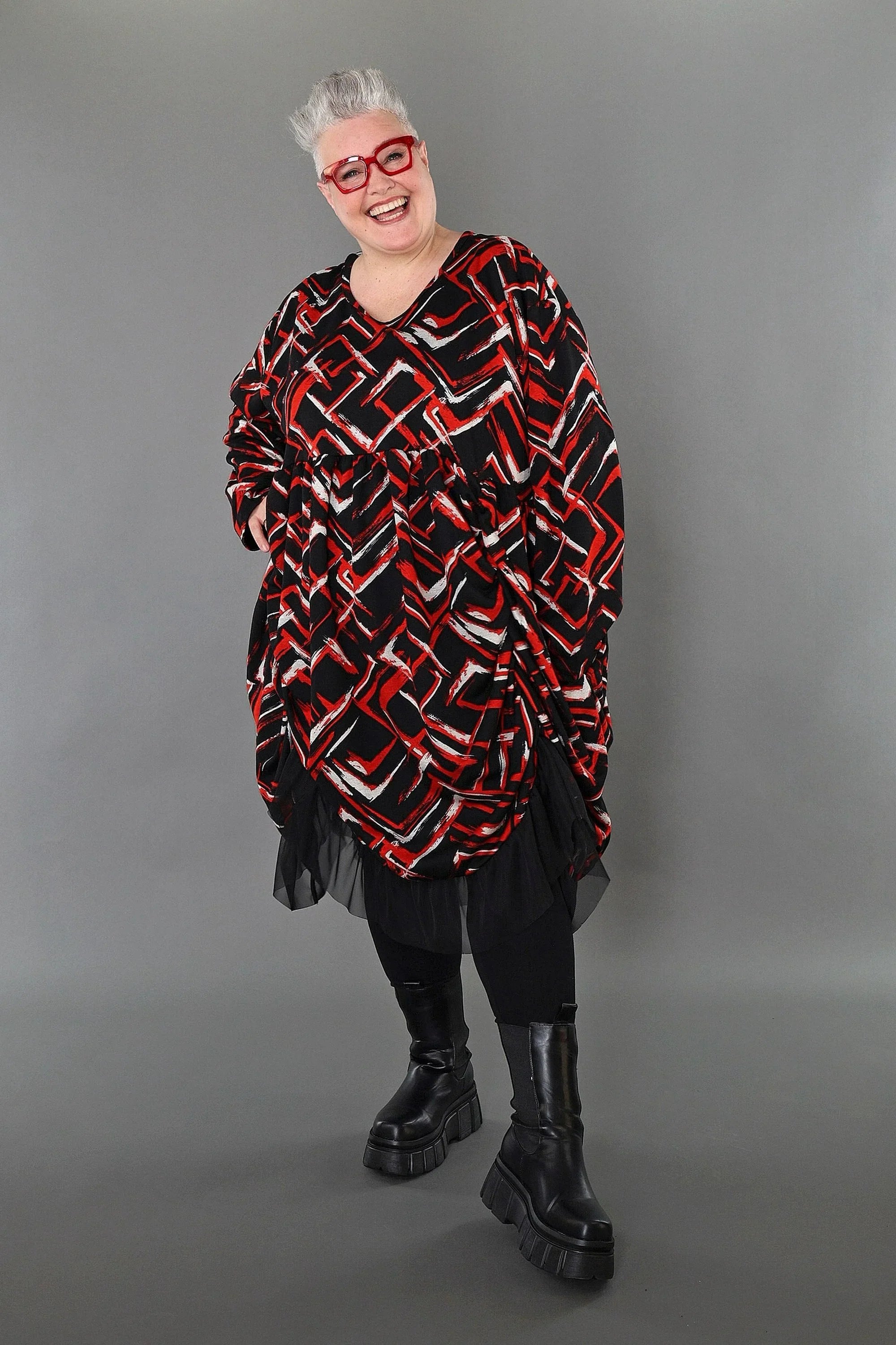 AKH Fashion 7128 Dress, Black-Red-White