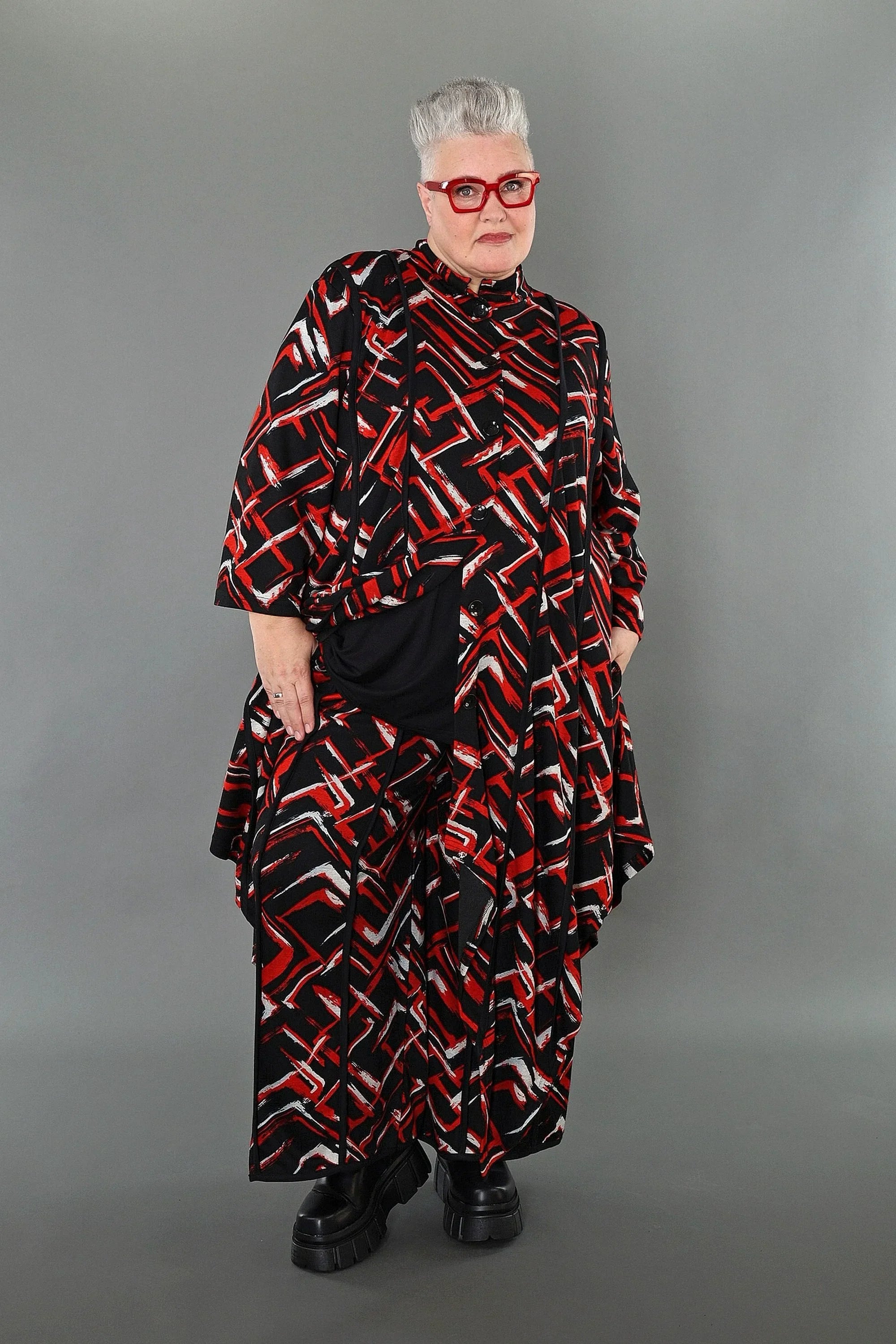 AKH Fashion 7129 Blouse, Black-Red-White