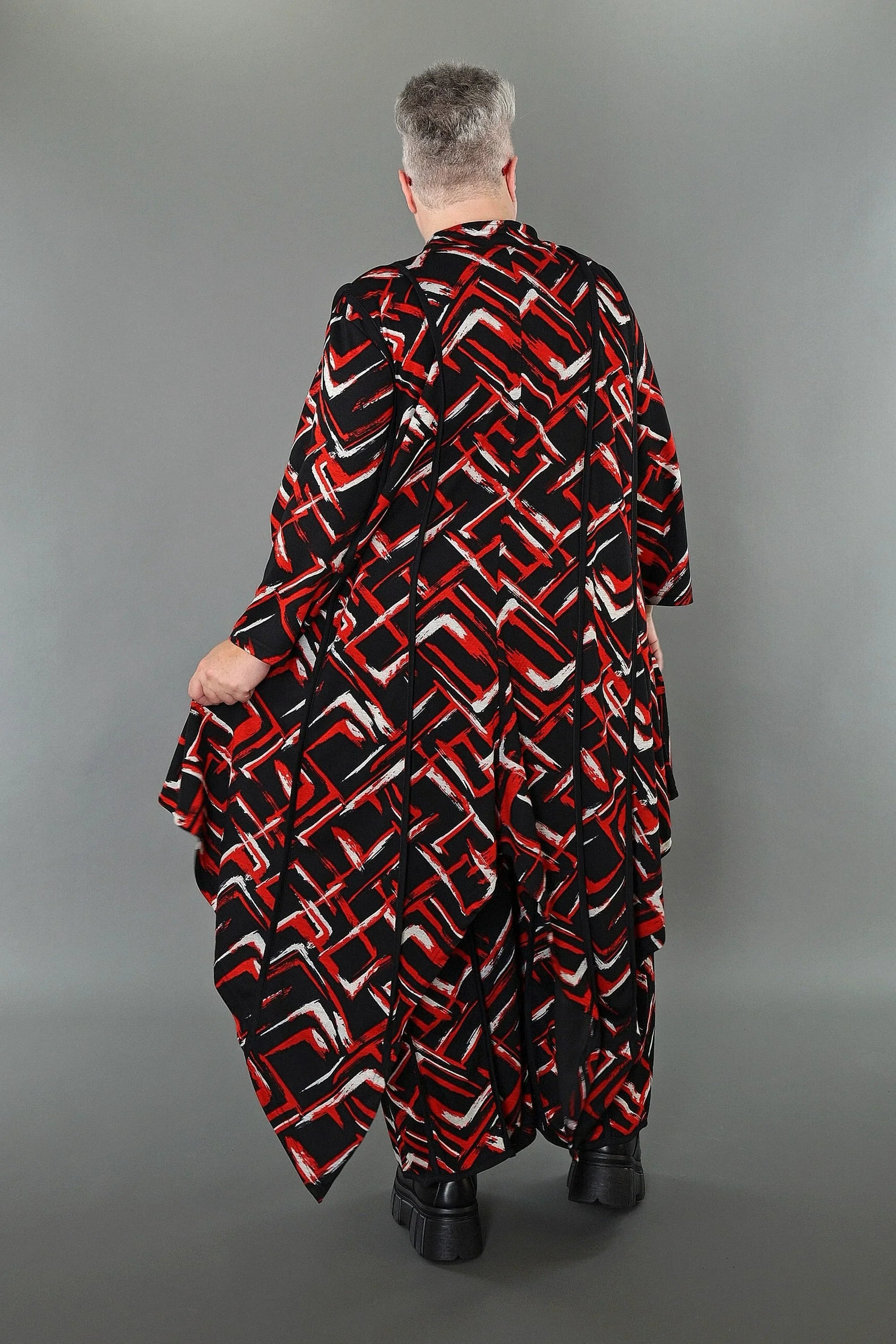 AKH Fashion 7129 Blouse, Black-Red-White