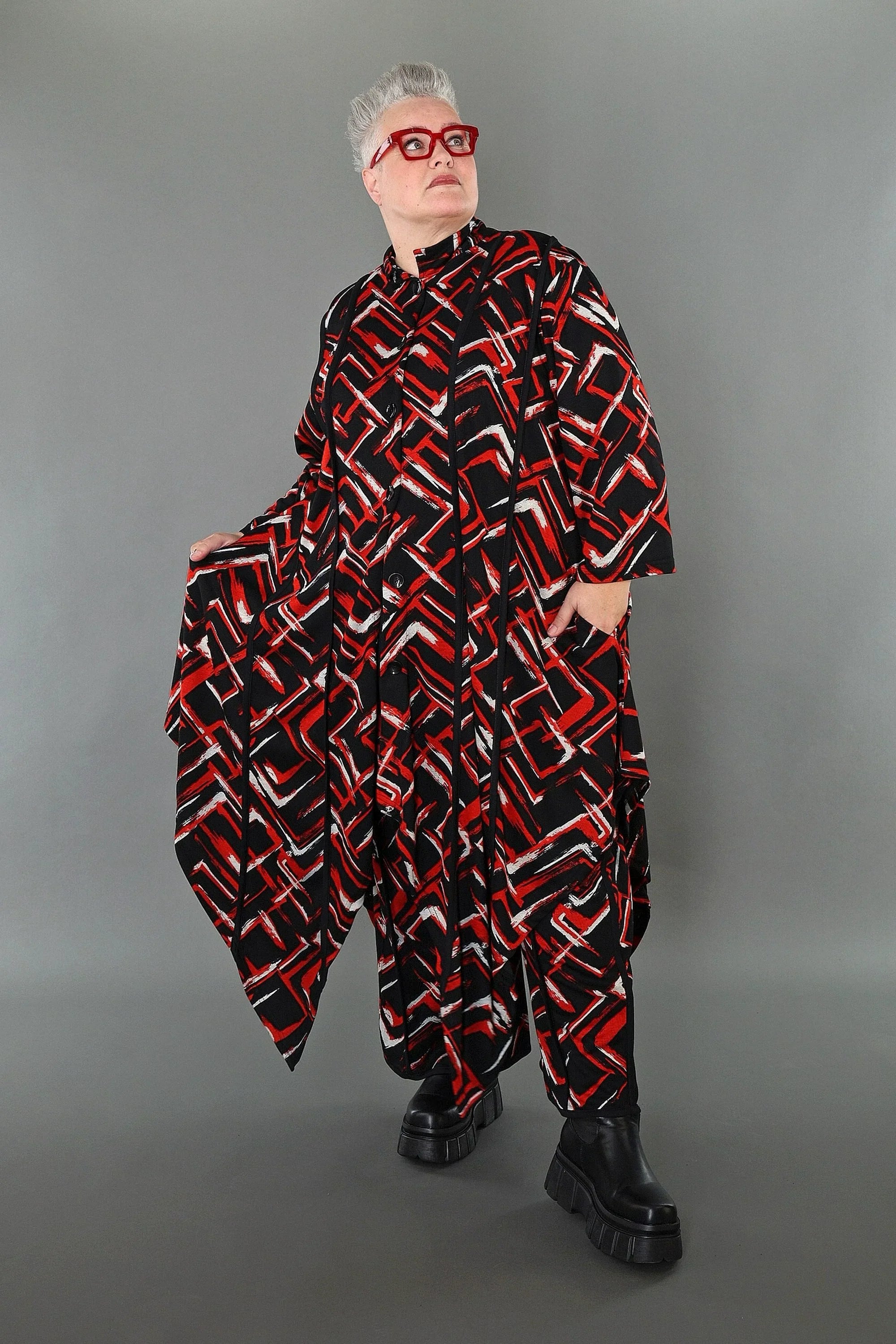 AKH Fashion 7129 Blouse, Black-Red-White