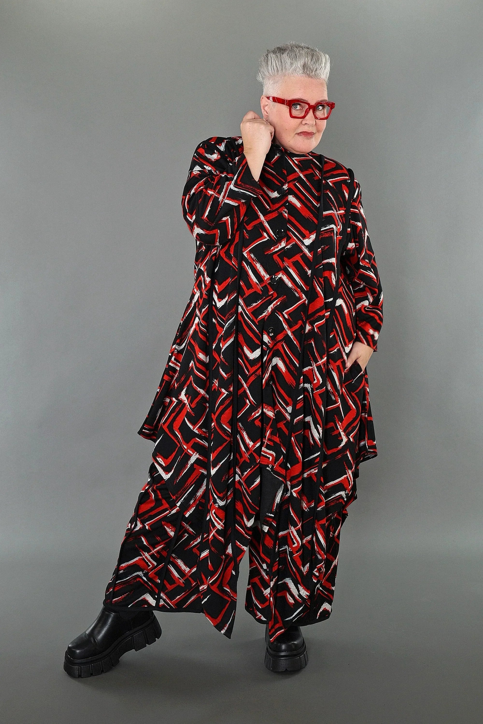 AKH Fashion 7129 Blouse, Black-Red-White