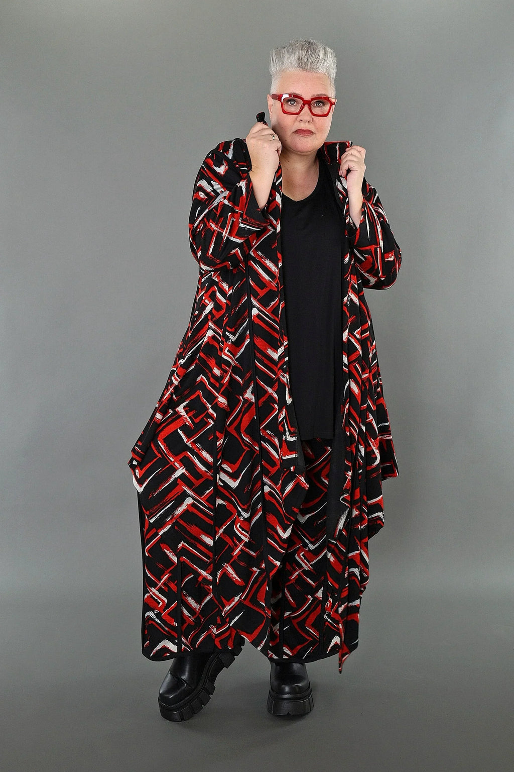 AKH Fashion · Bluse · Jacquelle · 7129 · Schwarz/Rot/Weiß