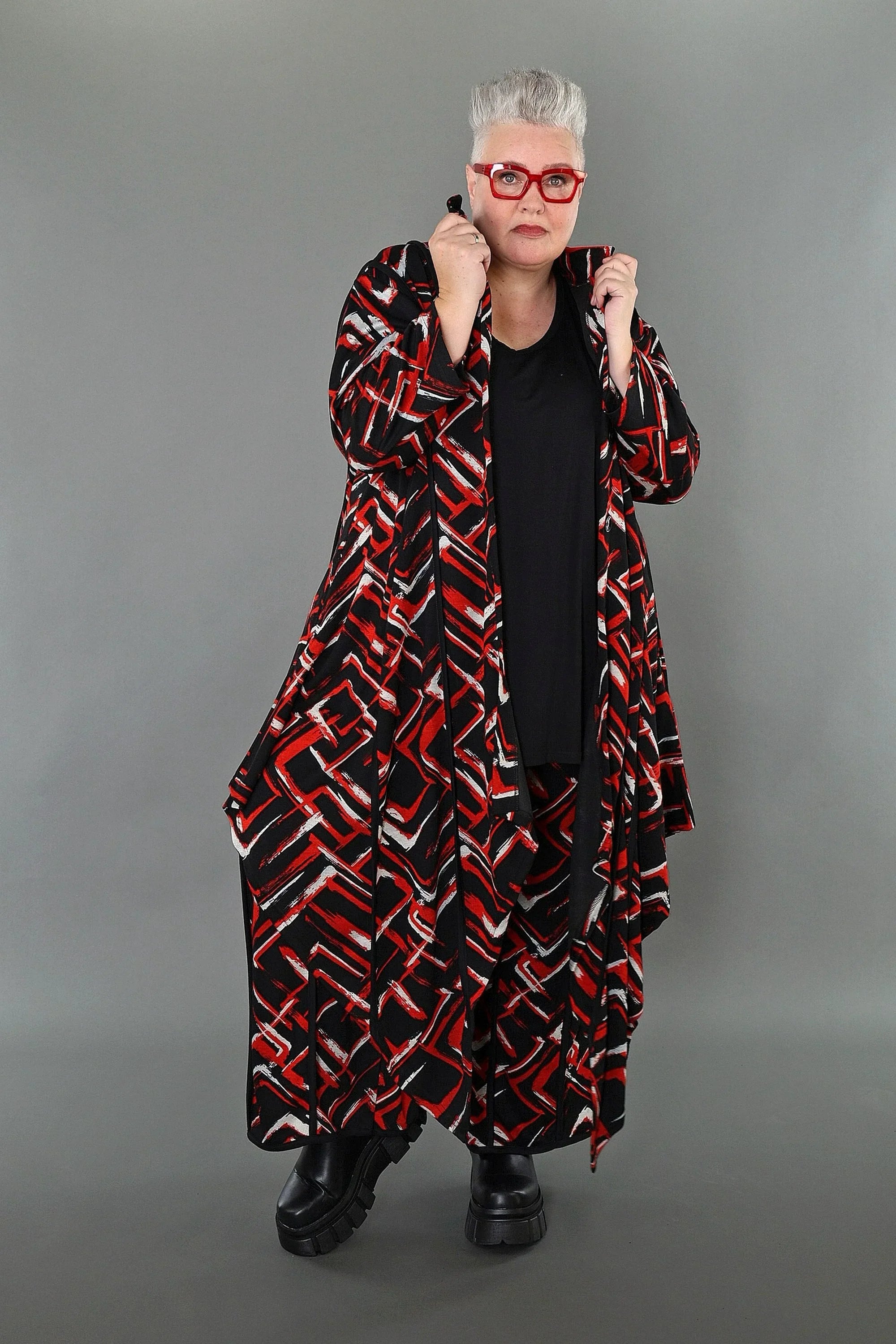 AKH Fashion 7129 Blouse, Black-Red-White