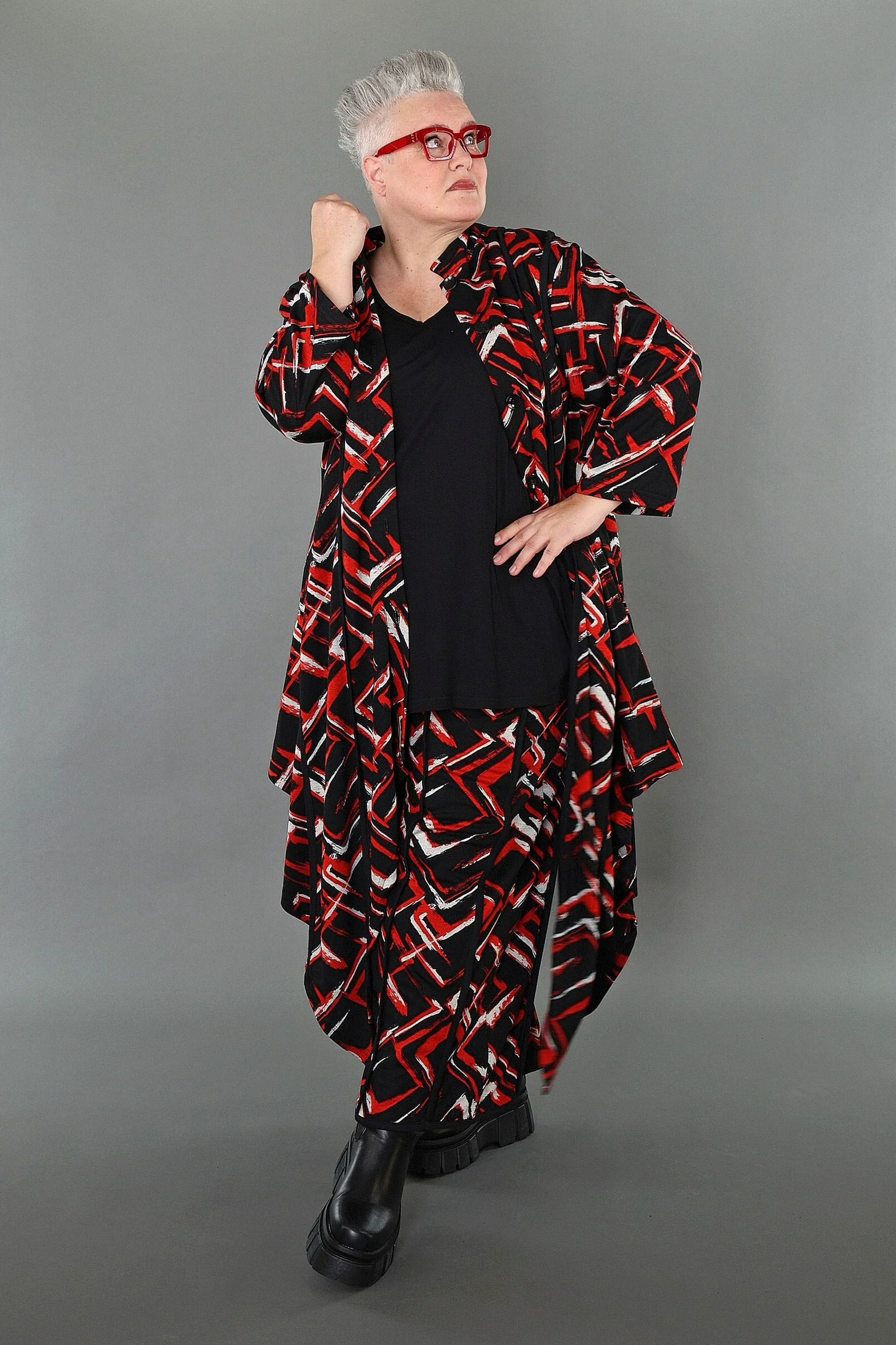 AKH Fashion · Bluse · Jacquelle · 7129 · Schwarz/Rot/Weiß