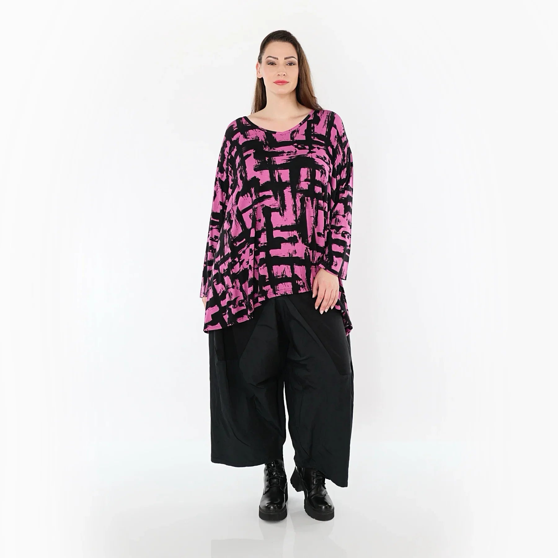 AKH Fashion 2593 Grand T-shirt, Fuchsia-Noir