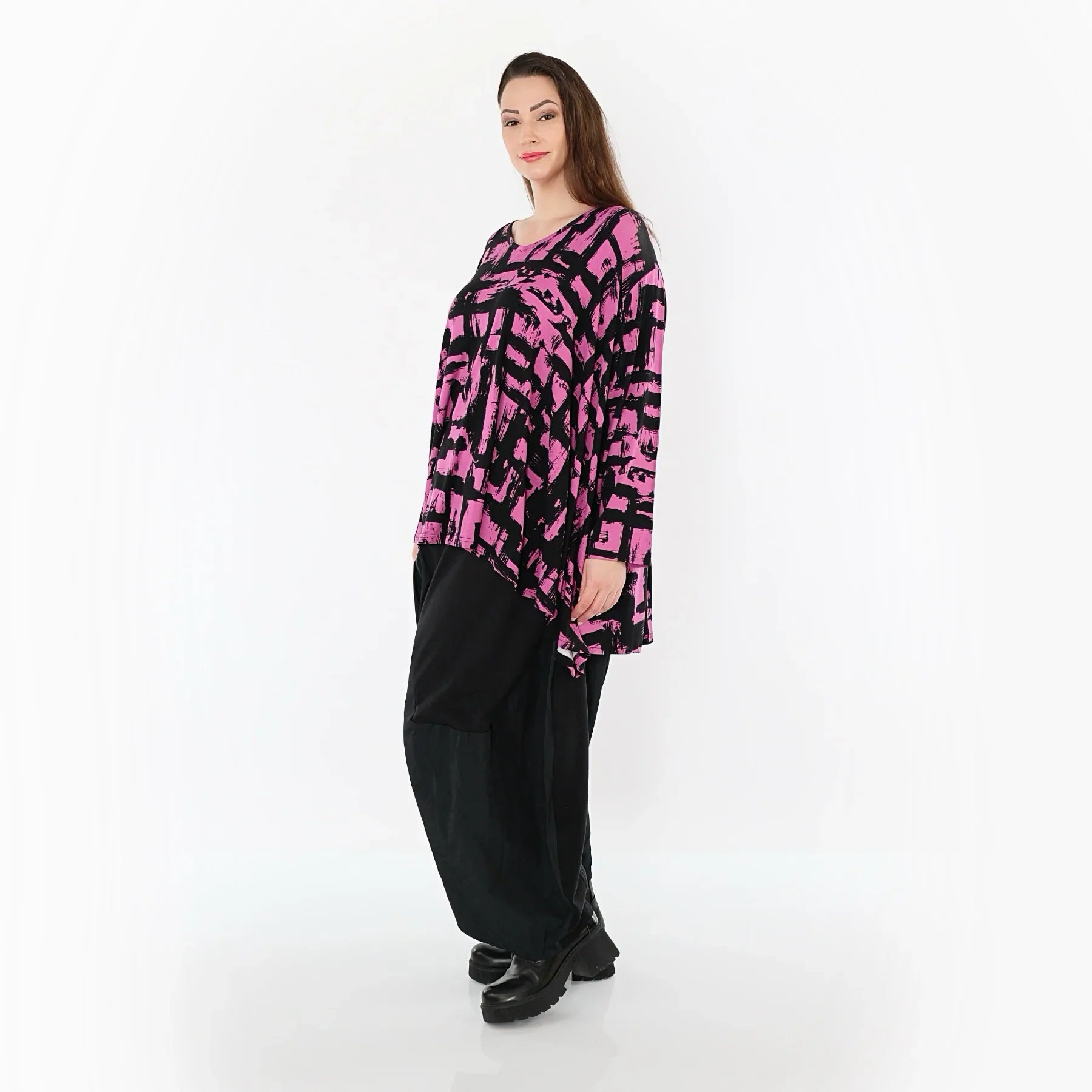 AKH Fashion 2593 Grand T-shirt, Fuchsia-Noir