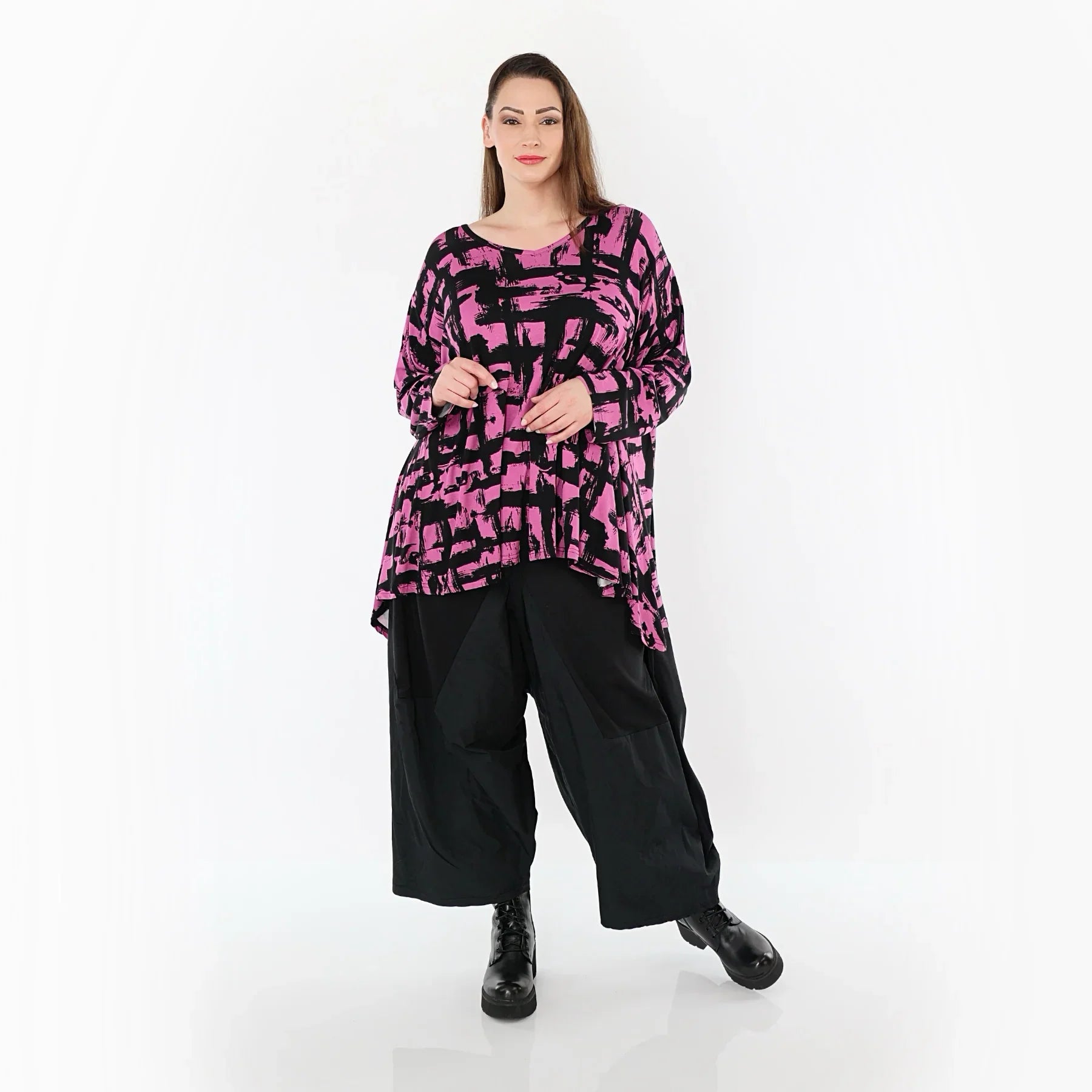 AKH Fashion 2593 Grand T-shirt, Fuchsia-Noir