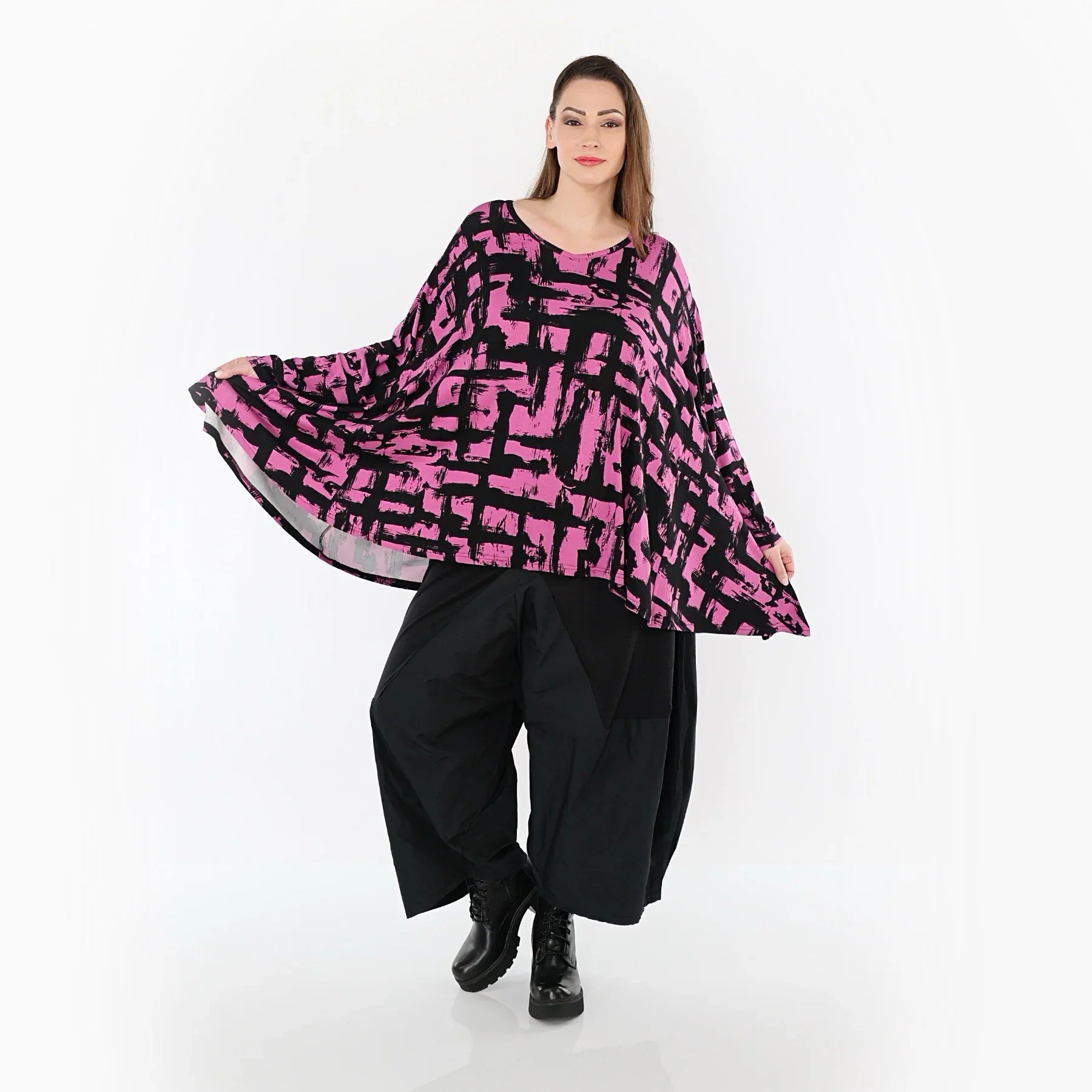 AKH Fashion 2593 Grand T-shirt, Fuchsia-Noir