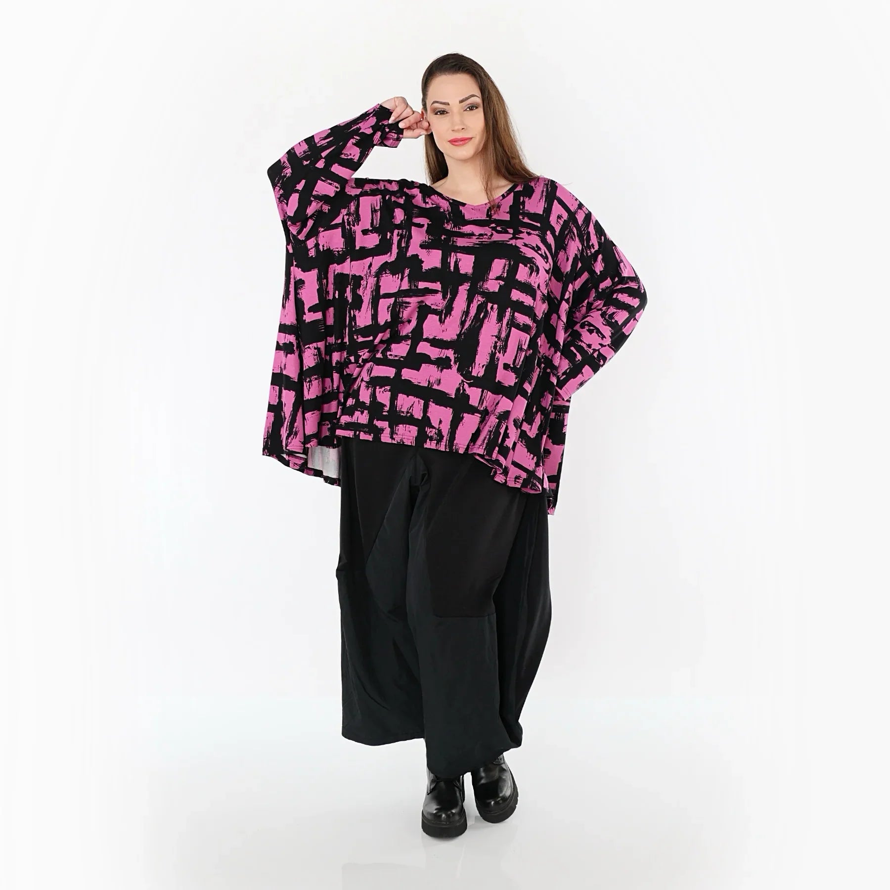 AKH Fashion 2593 Grand T-shirt, Fuchsia-Noir