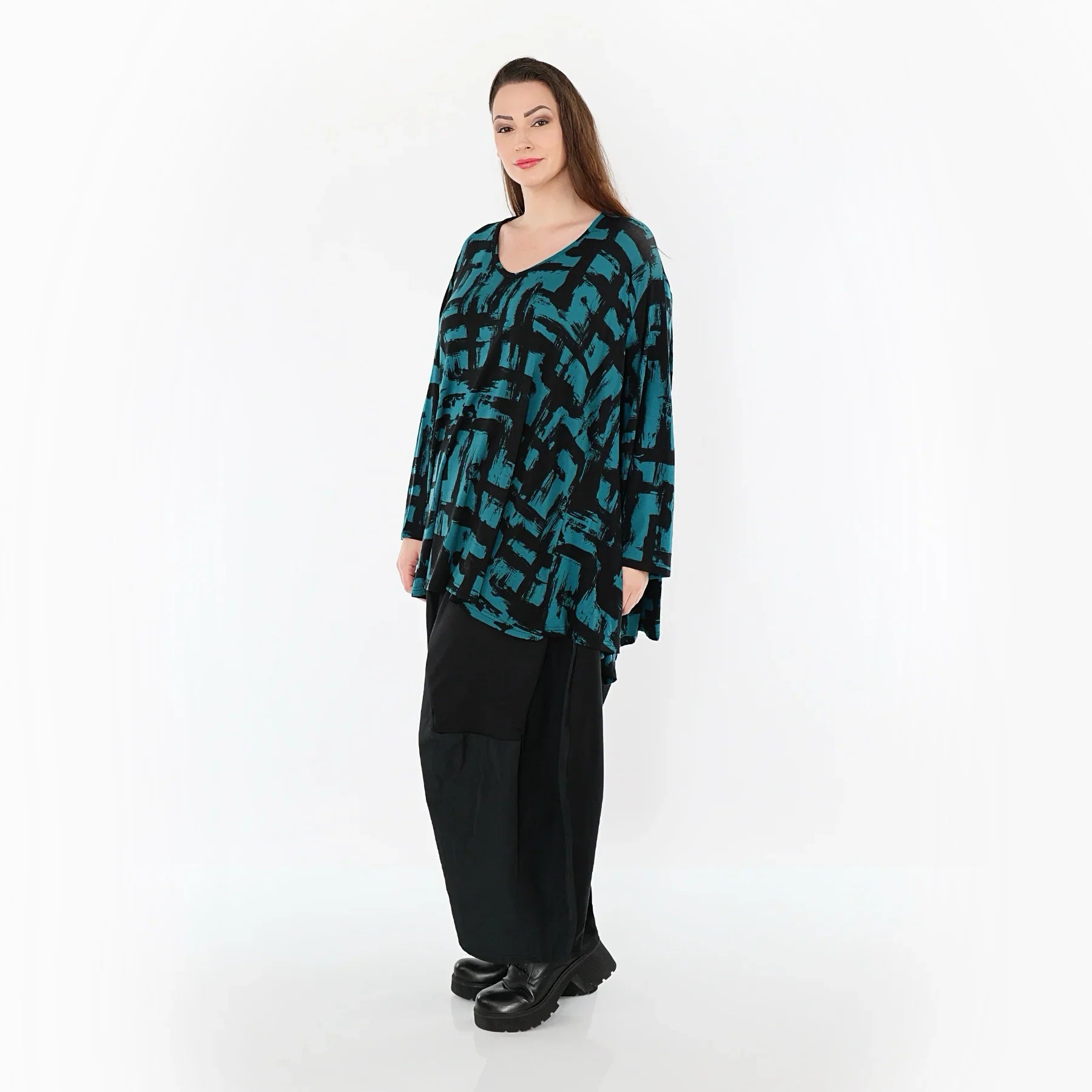 AKH Fashion 2593 Grande Chemise, Pétrole-Noir