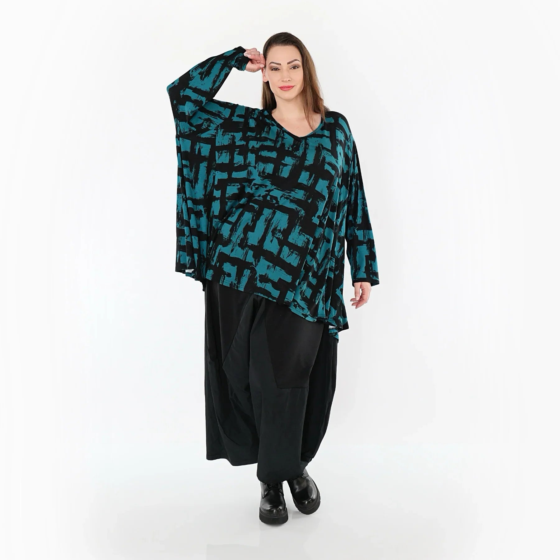 AKH Fashion 2593 Grande Chemise, Pétrole-Noir