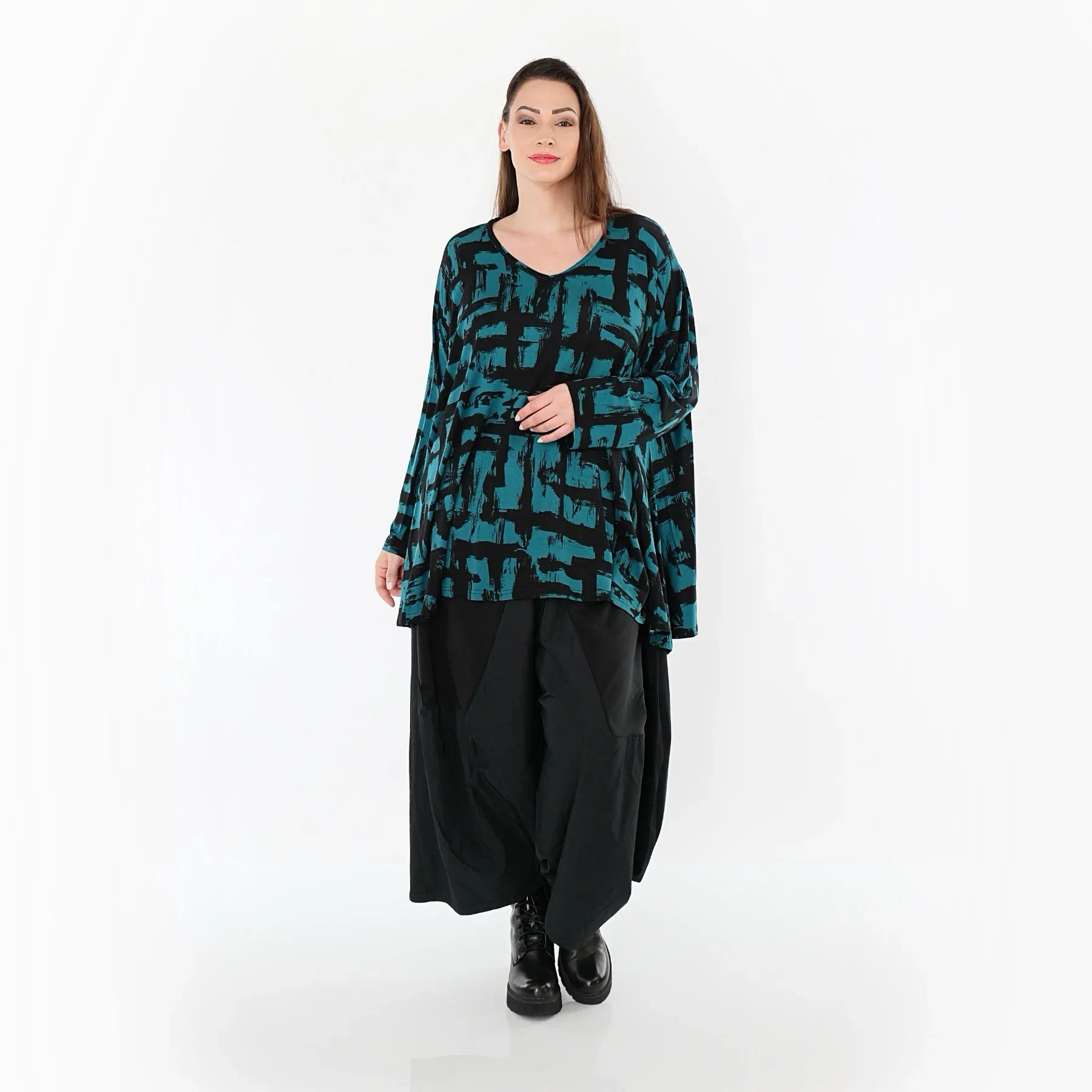 AKH Fashion 2593 Grande Chemise, Pétrole-Noir