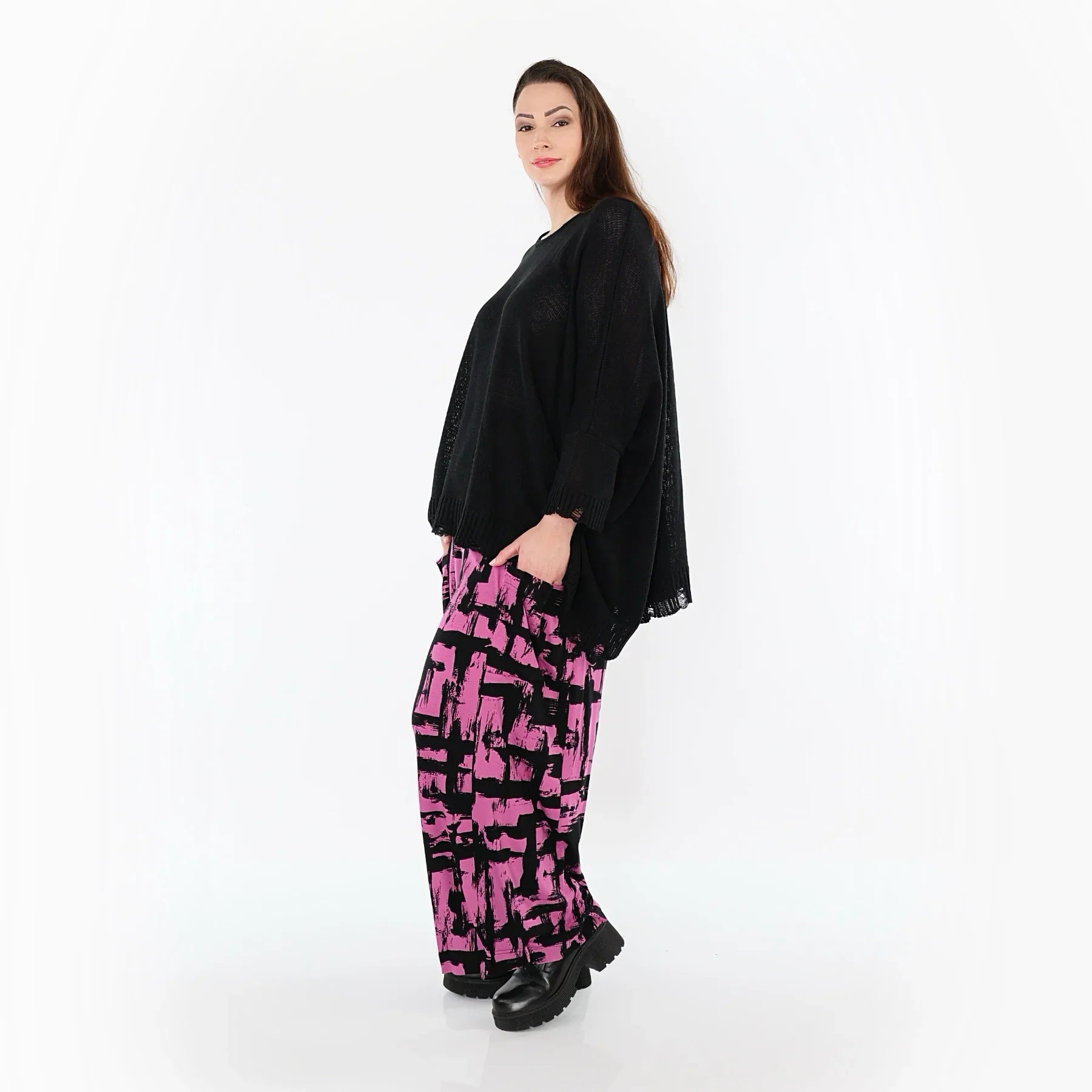 AKH Fashion 7007 Pantalon, Fuchsia-Noir
