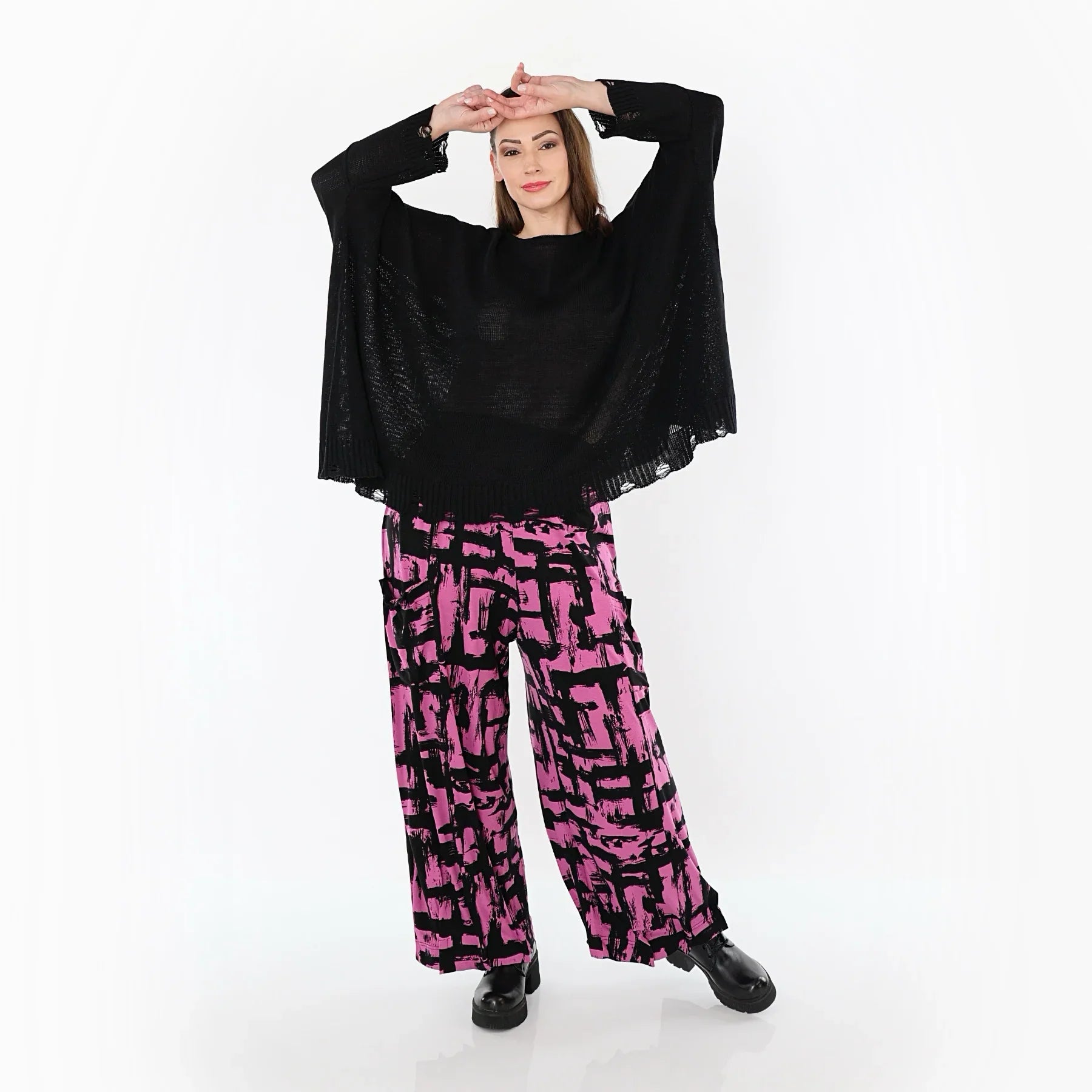 AKH Fashion 7007 Pantalon, Fuchsia-Noir