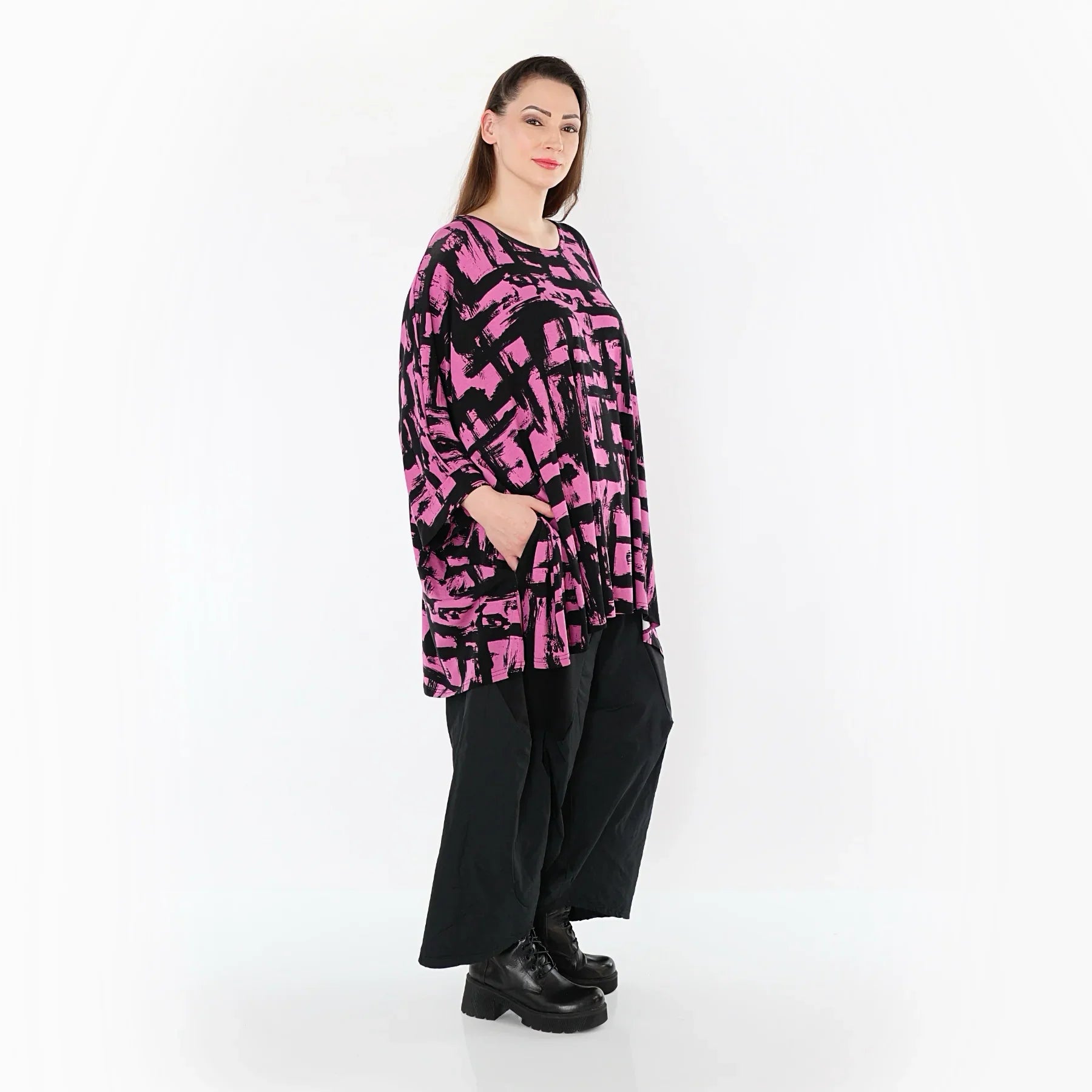 AKH Fashion 7116 Grand T-shirt, Fuchsia-Noir