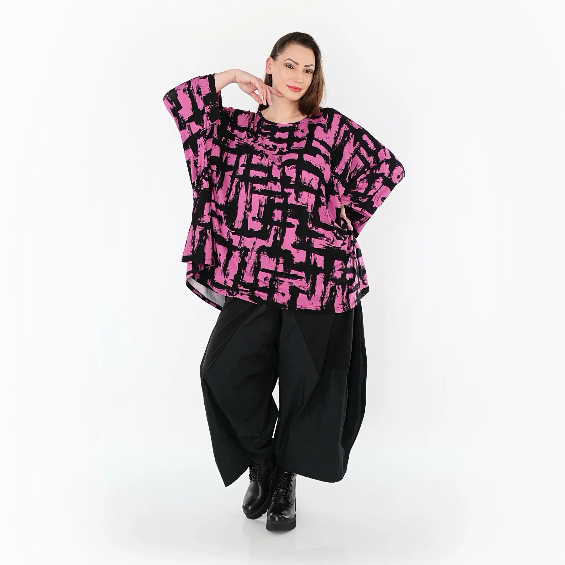 AKH Fashion 7116 Grand T-shirt, Fuchsia-Noir