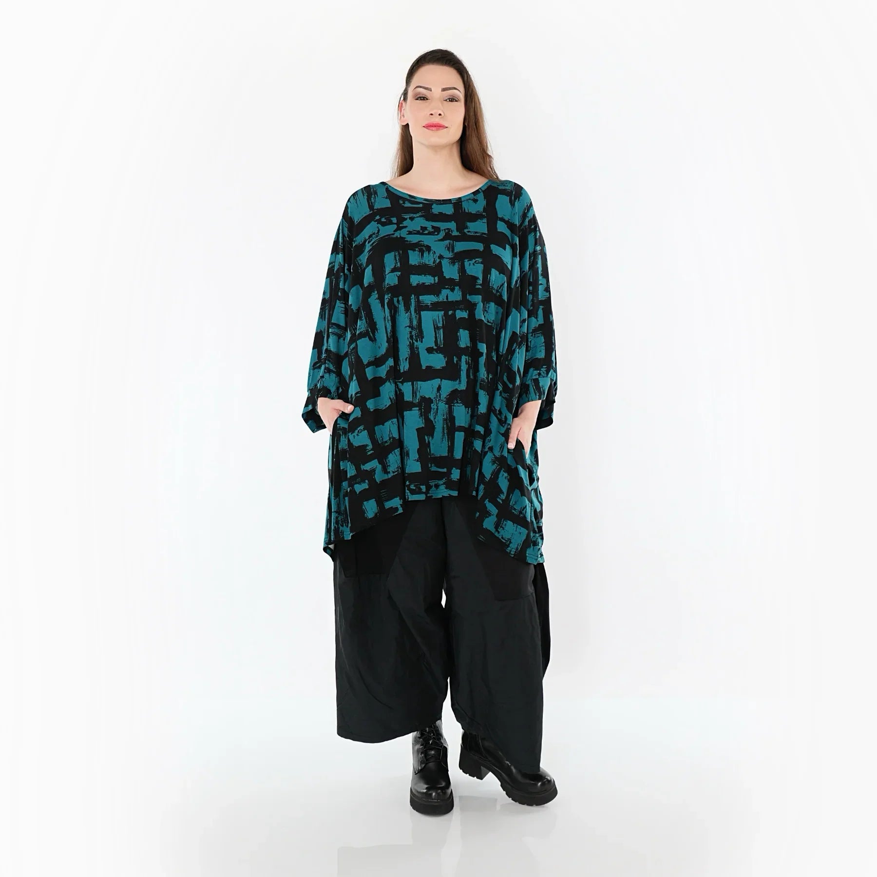 AKH Fashion 7116 grand t-shirt, pétrole-noir