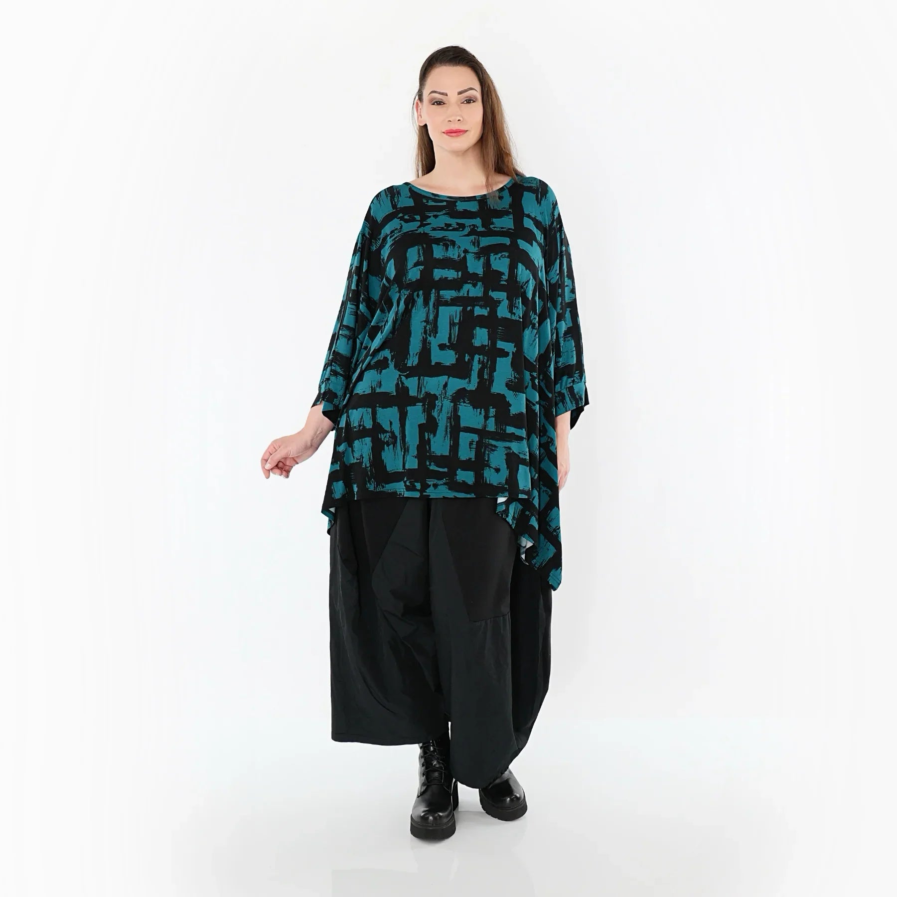 AKH Fashion 7116 grand t-shirt, pétrole-noir