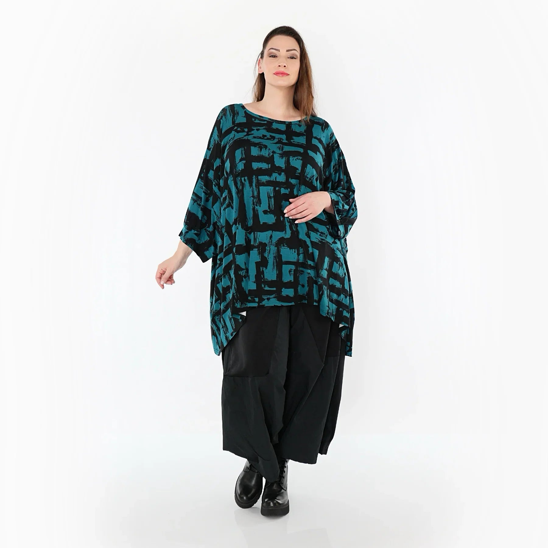 AKH Fashion 7116 grand t-shirt, pétrole-noir
