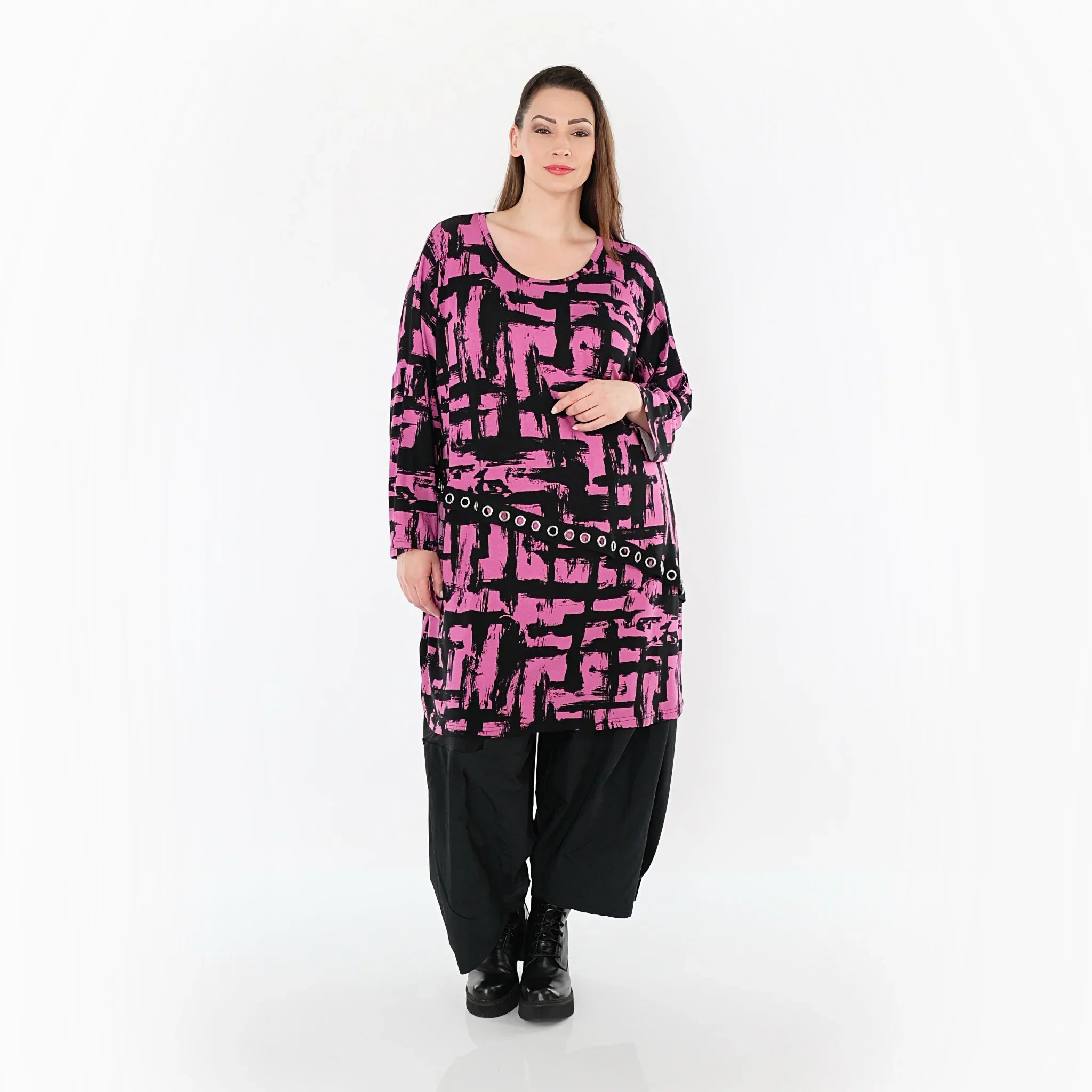 AKH Fashion 7126 Big Shirt, Fuchsia-Black