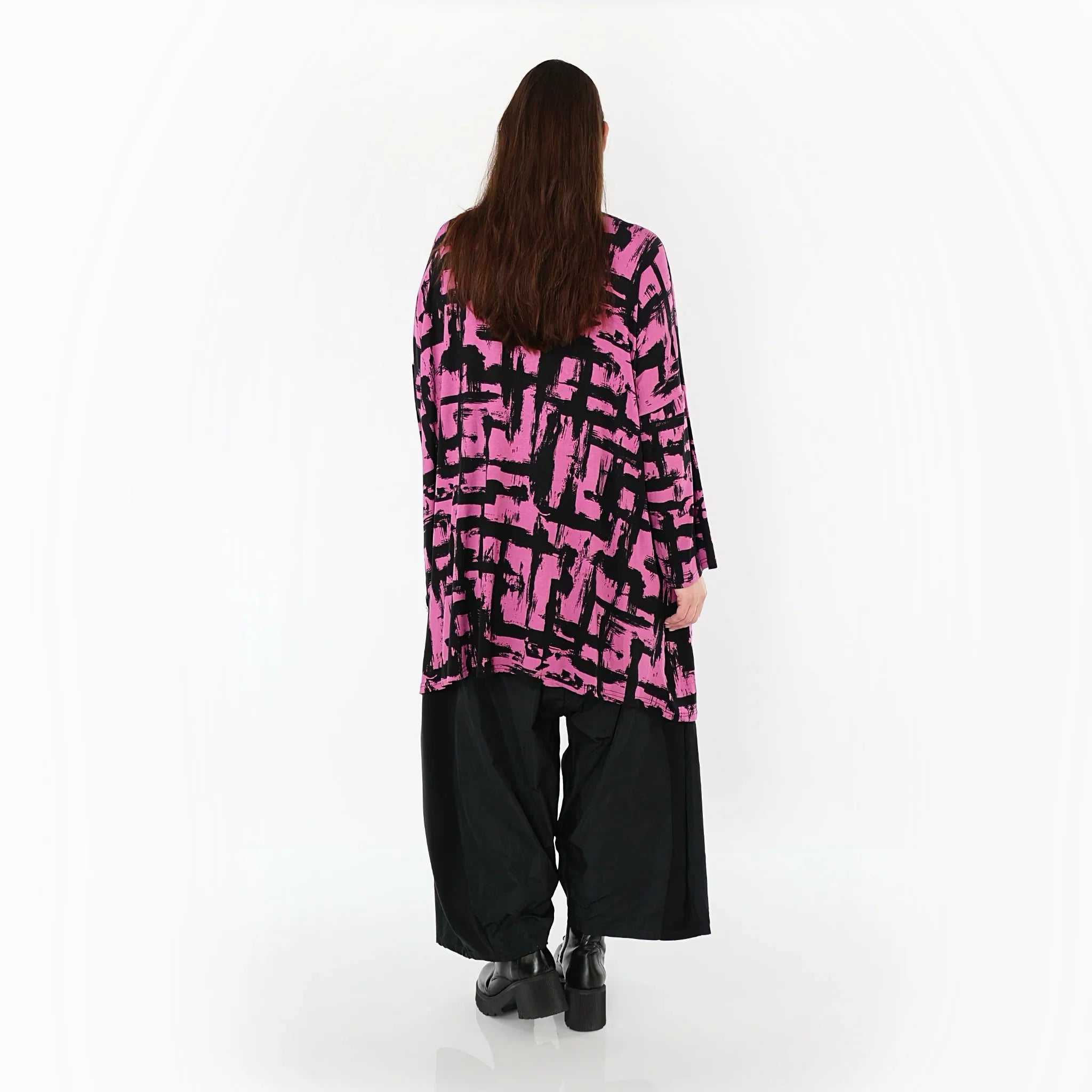 AKH Fashion 7126 Big Shirt, Fuchsia-Black